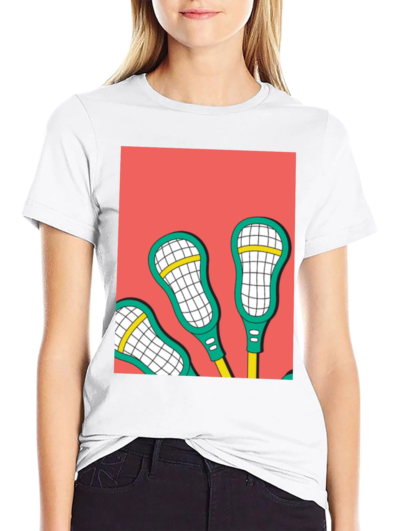 Black Lacrosse Sticks Graphic Tee - Cool Sport Design view 9