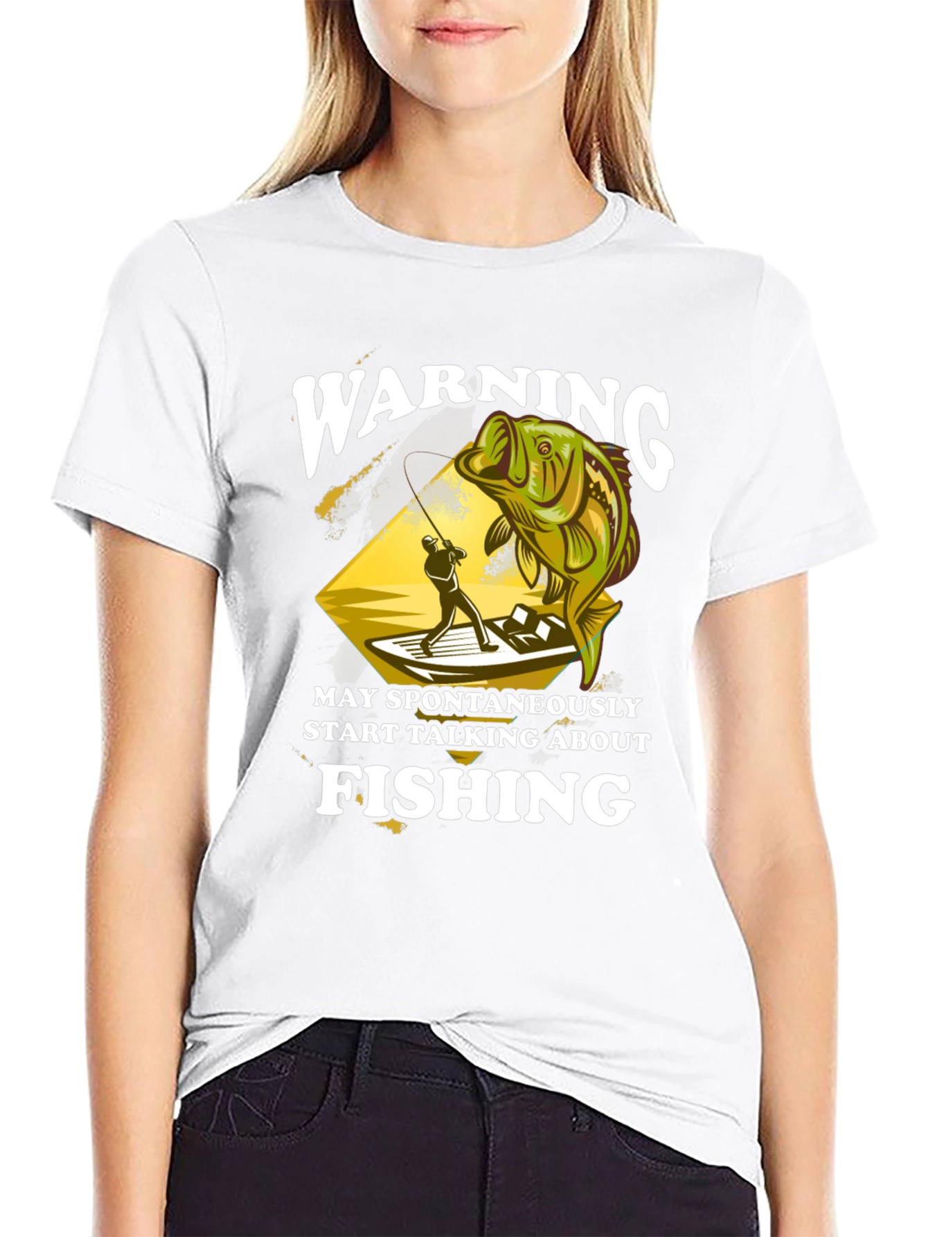 Black Warning May Spontaneously Talk About Fishing T-Shirt view 9