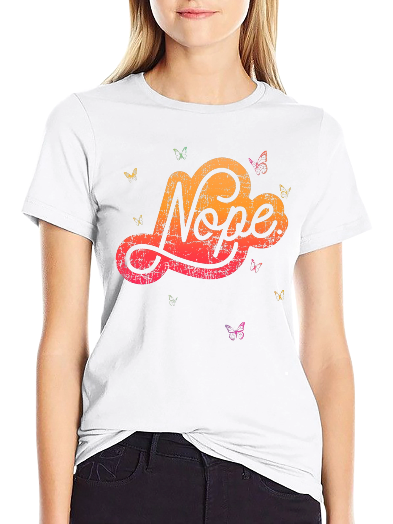Black Nope Butterfly Graphic Tee - Soft Cotton Blend view 9