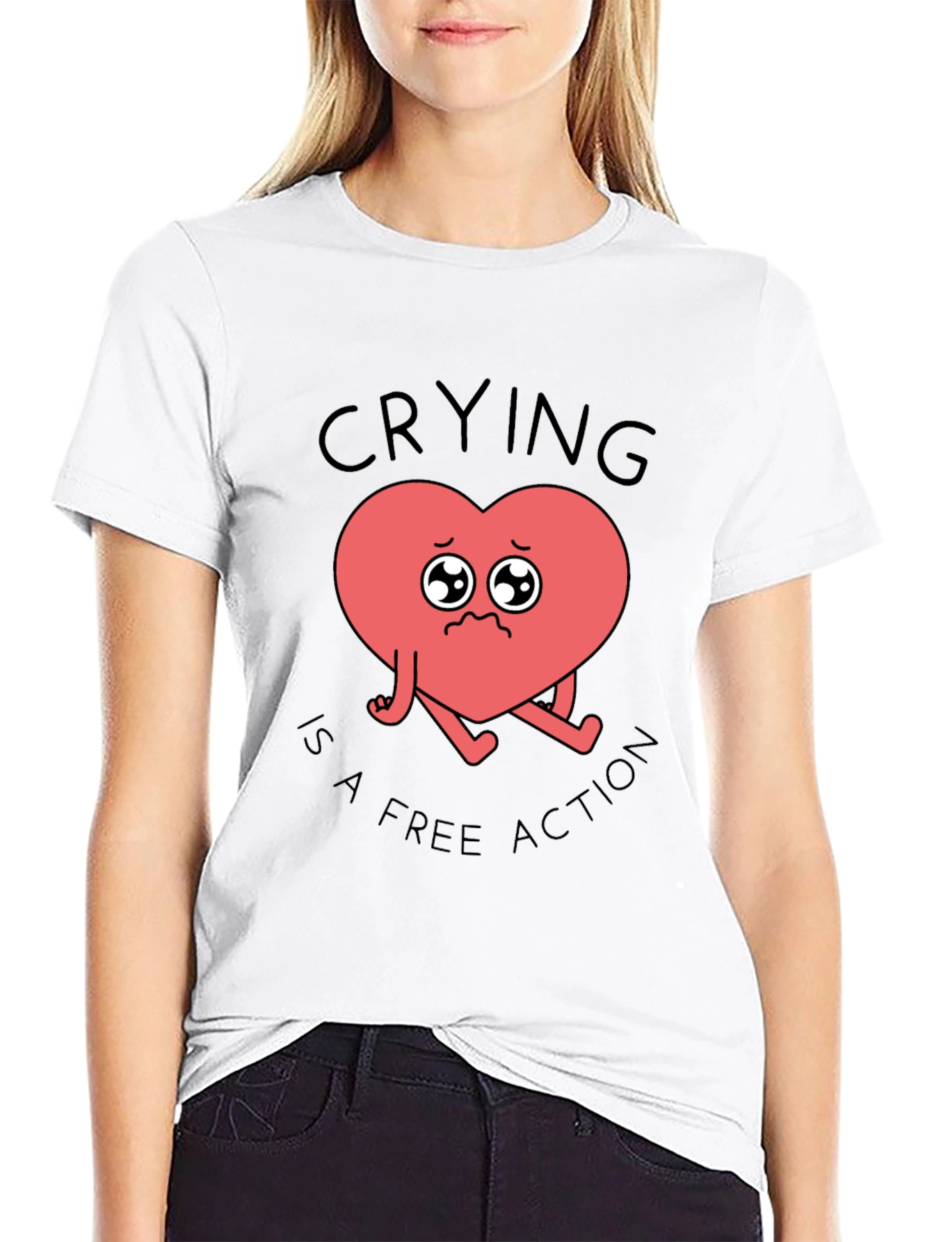 Black Crying Heart T-Shirt - Free Action Comfort Tee view 9