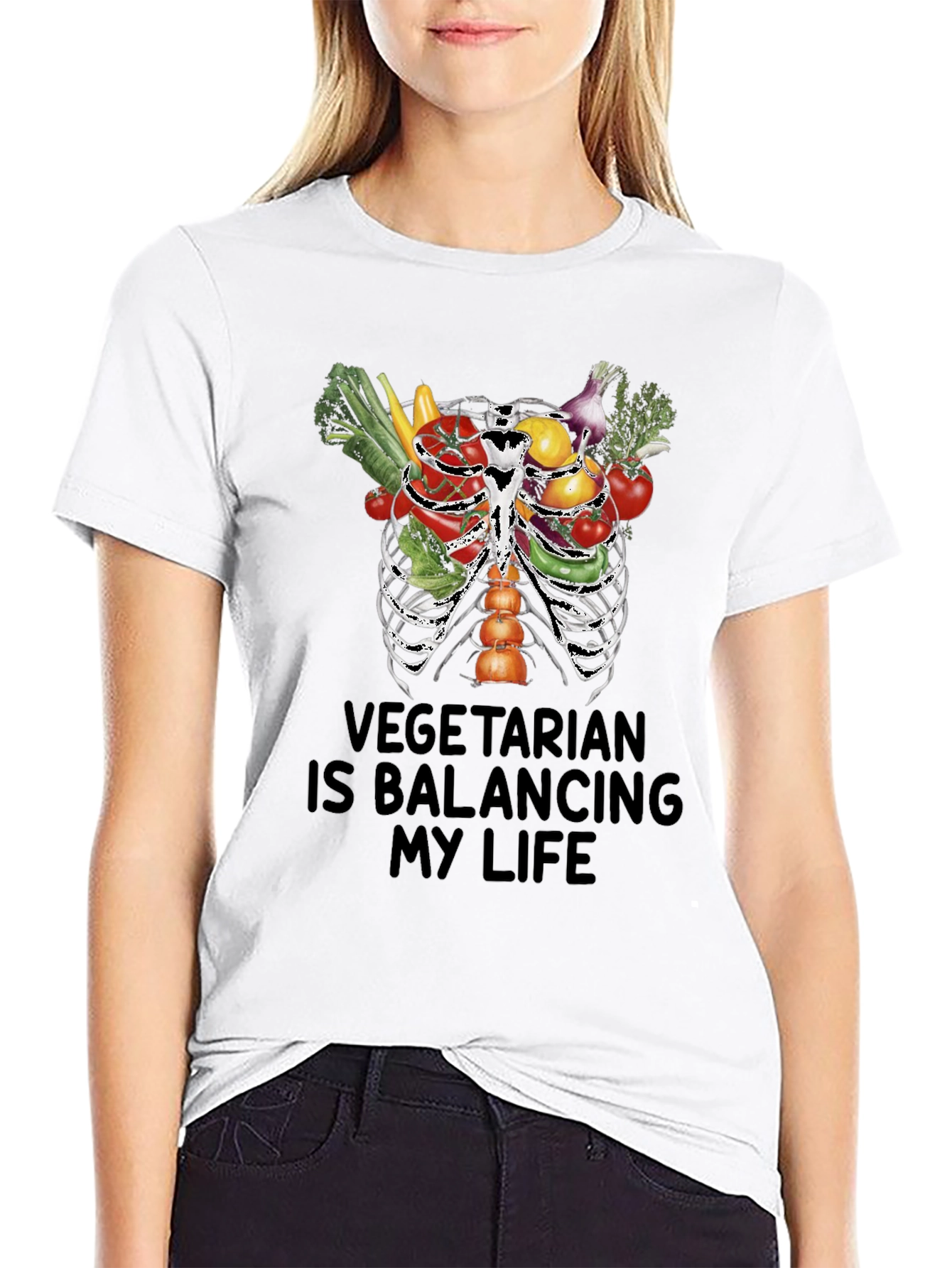 Black Vegetarian Balancing Life Graphic Tee view 9