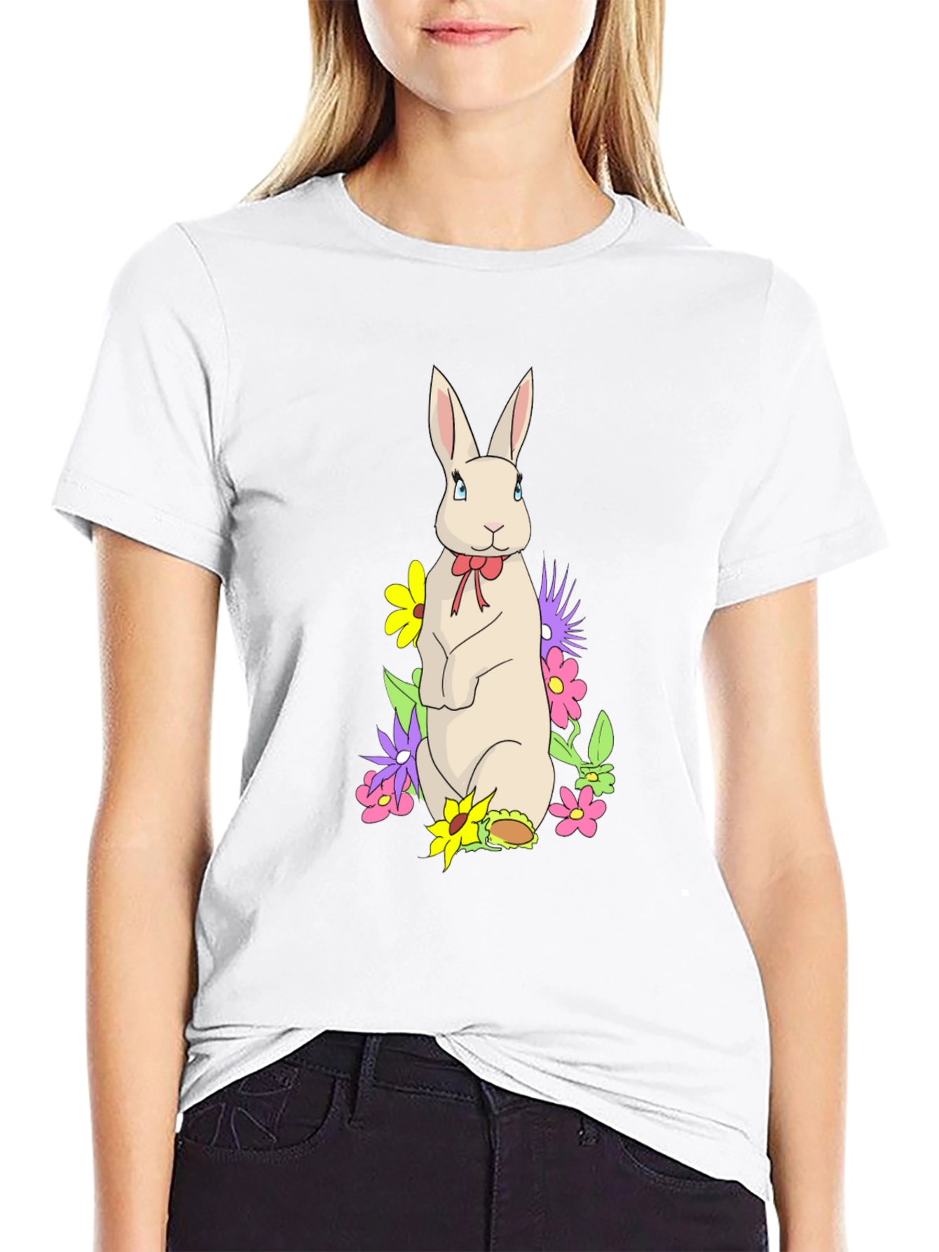 Black Rabbit & Flowers Black T-Shirt view 9