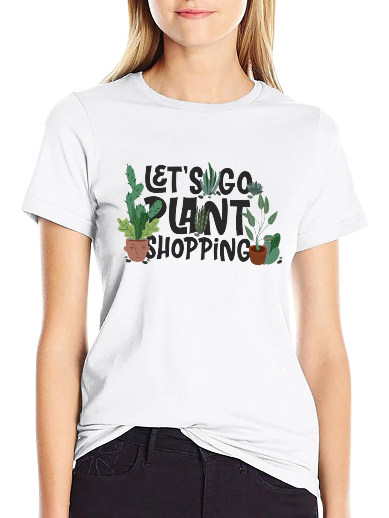 Black Plant Shopping T-Shirt - Unisex Crew Neck Tee view 9