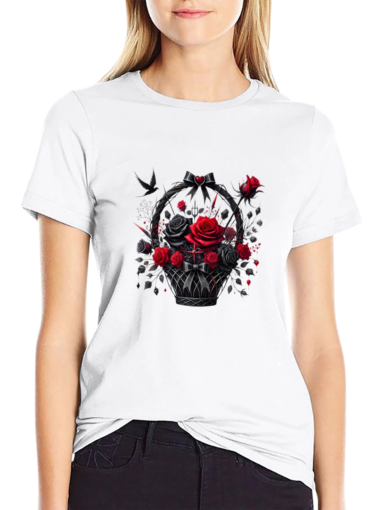 Gothic Roses T-Shirt - Dark Floral Basket Design - 9