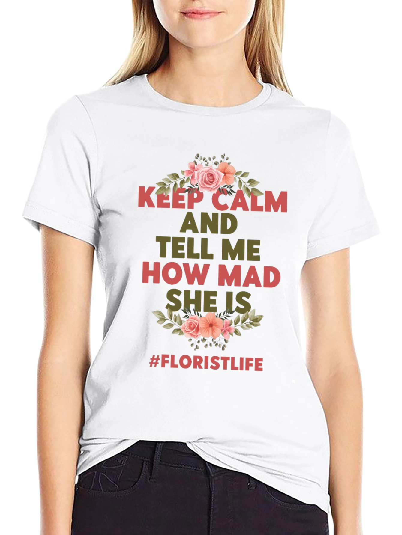 Black Keep Calm Florist Life T-Shirt - Unisex view 9