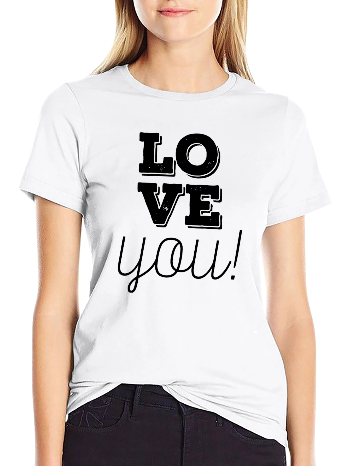 Black Love You Black Graphic T-Shirt view 9