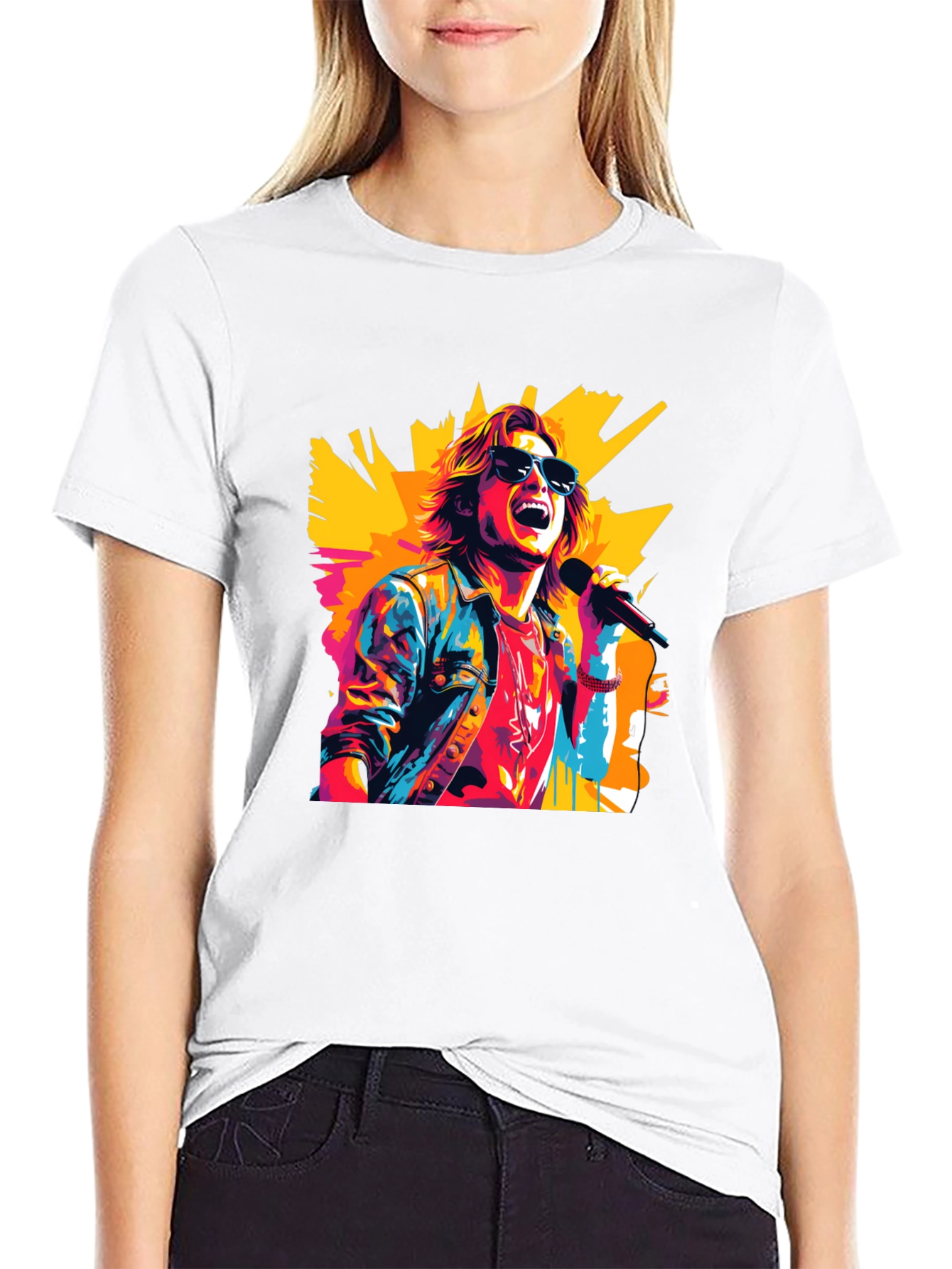 Black Retro Rocker Graphic Tee - Cool Pop Art Design view 9