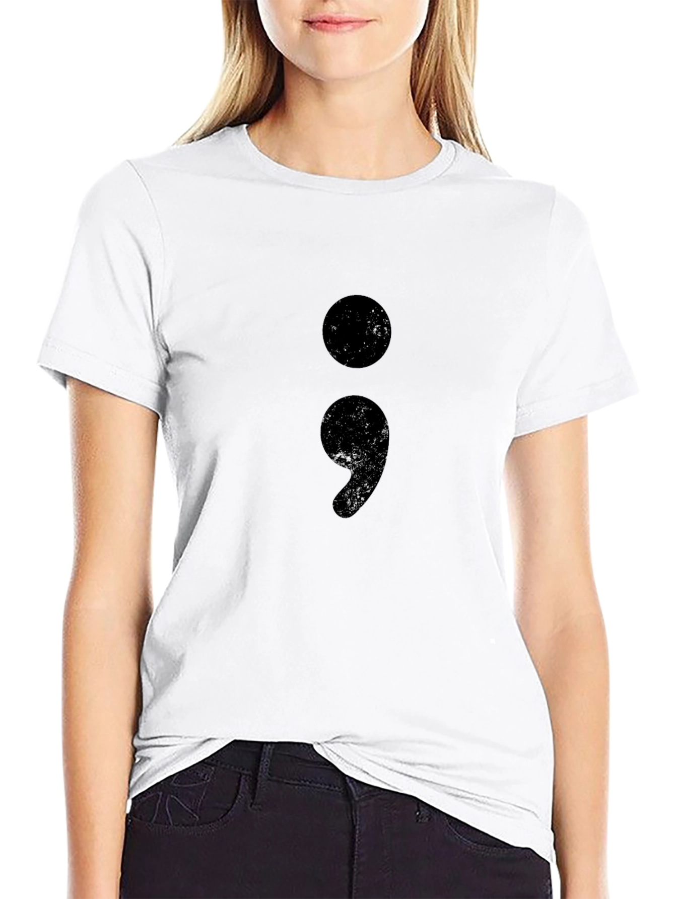 Black Semicolon Graphic Tee - Black Cotton Crew Neck view 9