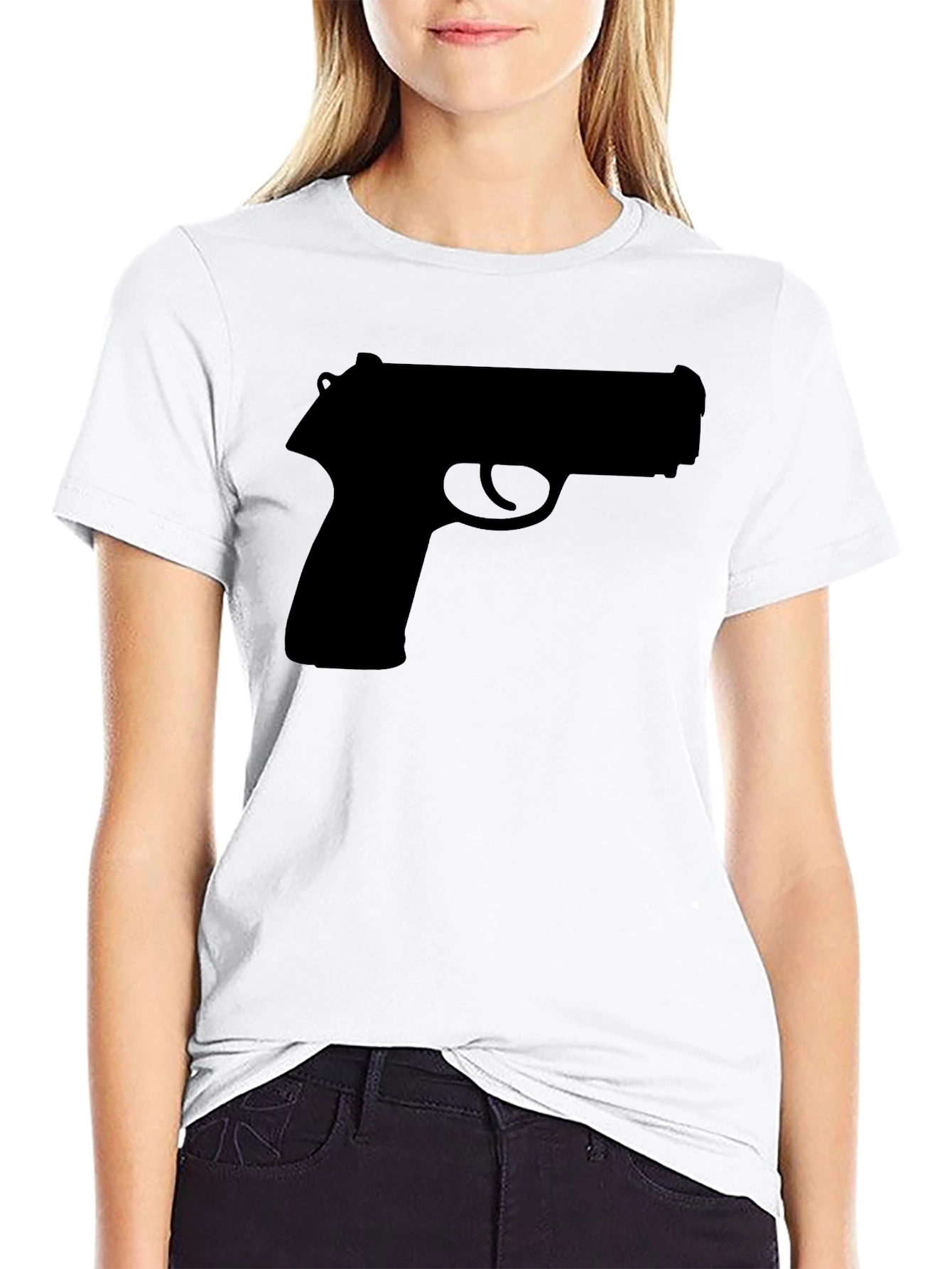 Black Bold Graphic Tee: Pistol Silhouette T-Shirt view 9