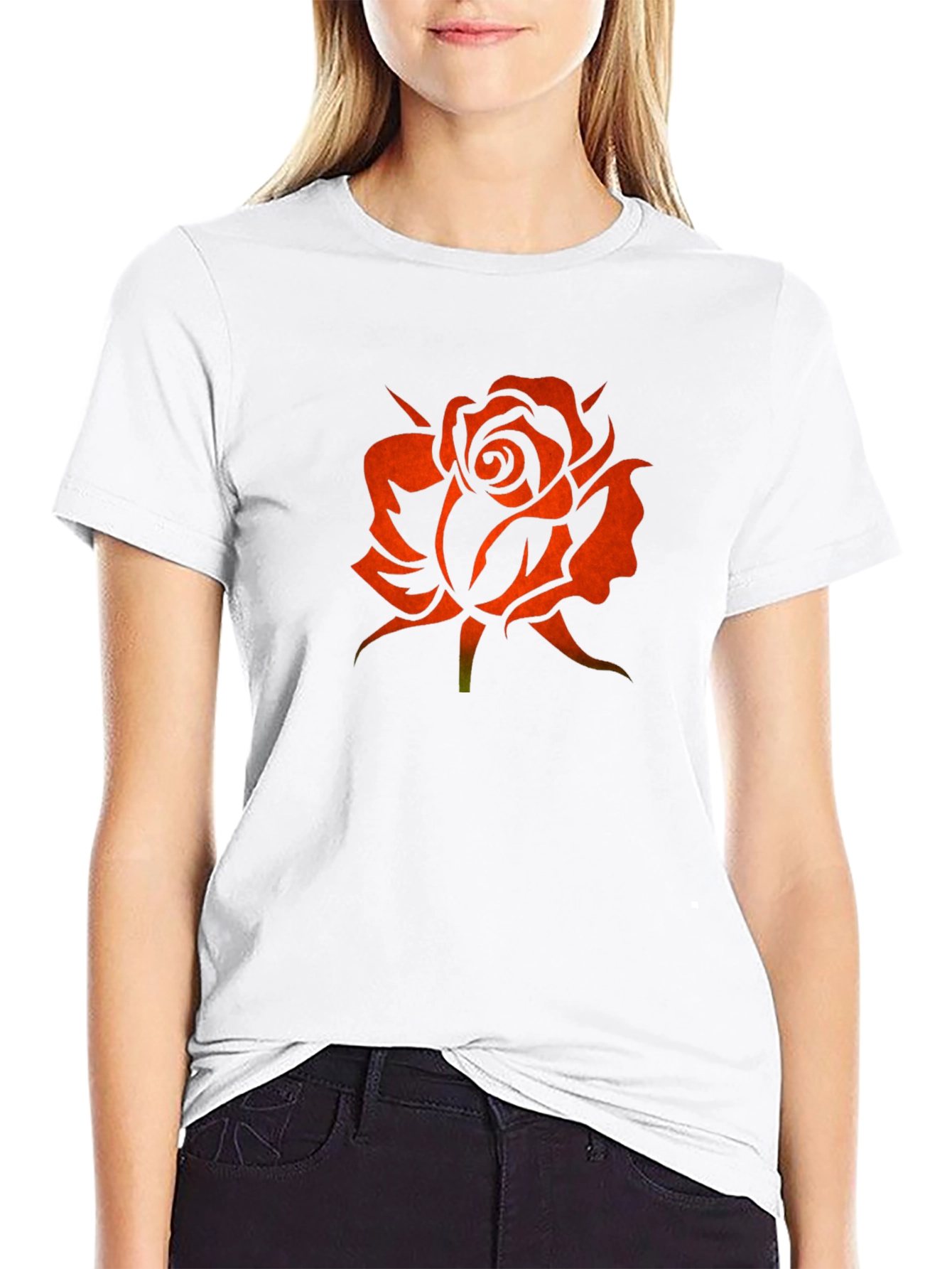 Black Rose Silhouette Graphic Black T-Shirt view 9