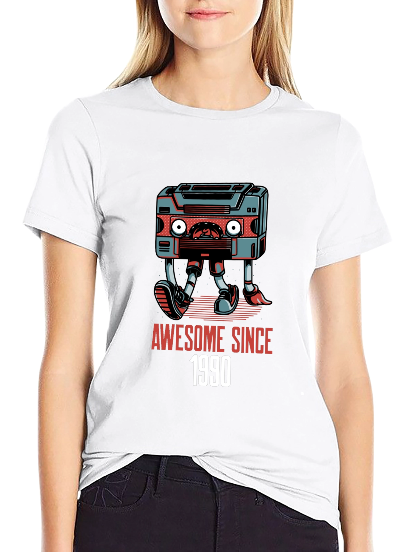 Black Awesome Since 1990 Cassette Tape Graphic T-Shirt view 9