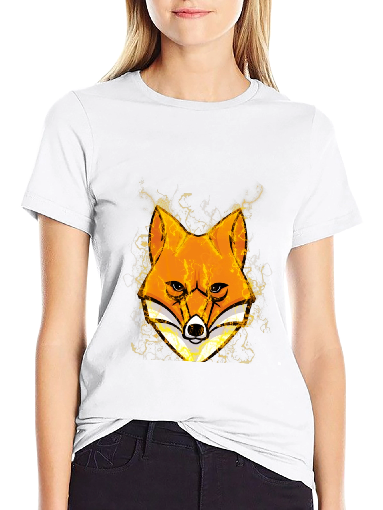 Black Fox Head Graphic Black T-Shirt view 9