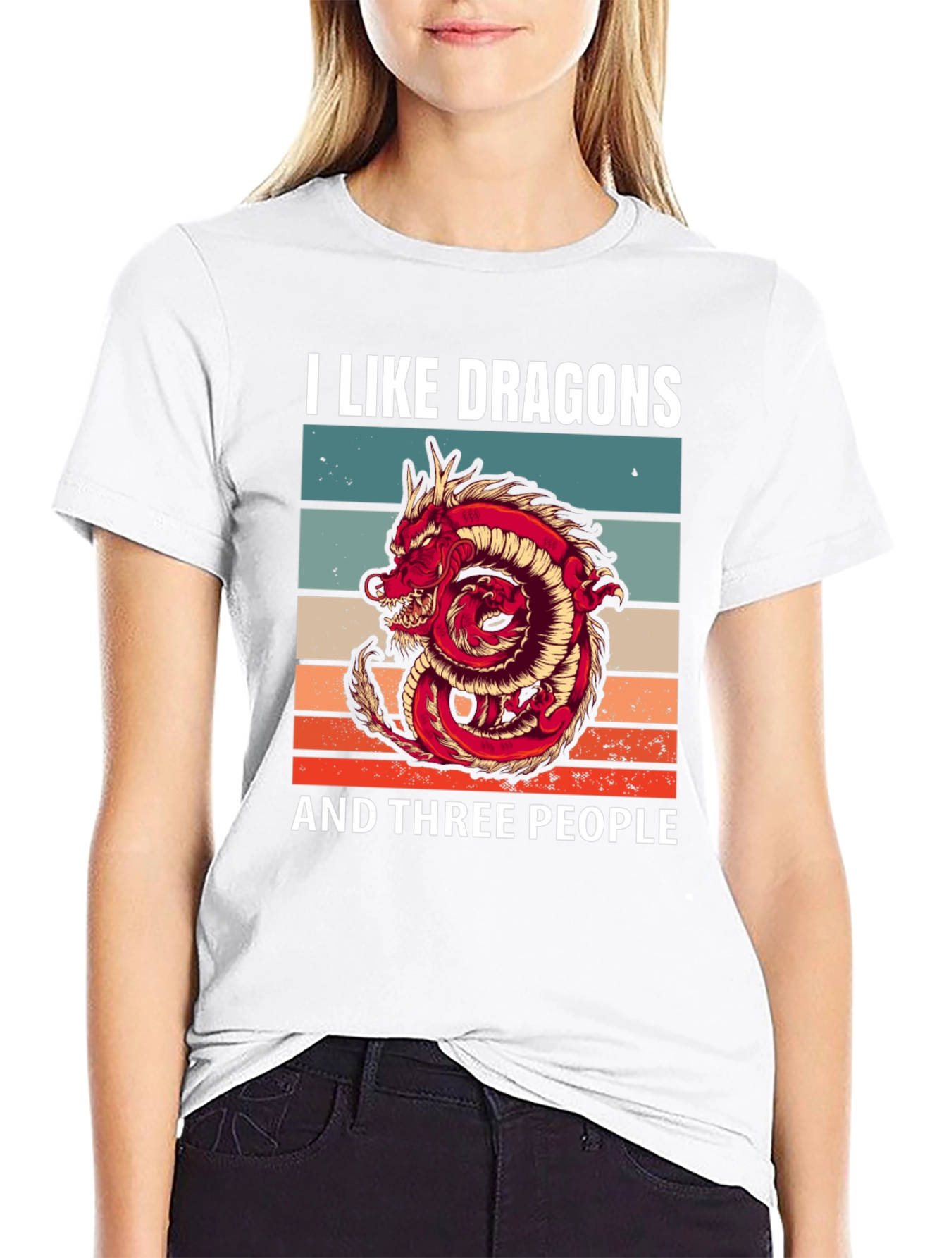 Black I Like Dragons and Three People Graphic T-Shirt view 9