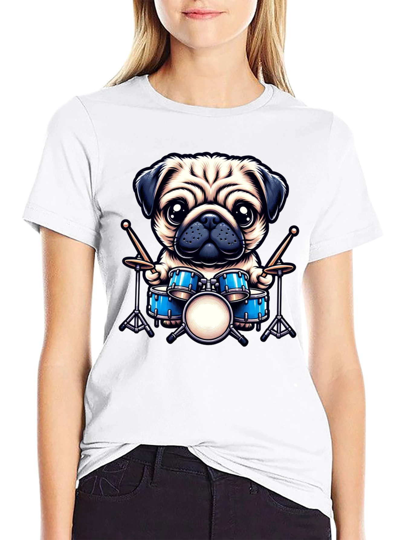 Black Pug Drummer Graphic Tee view 9
