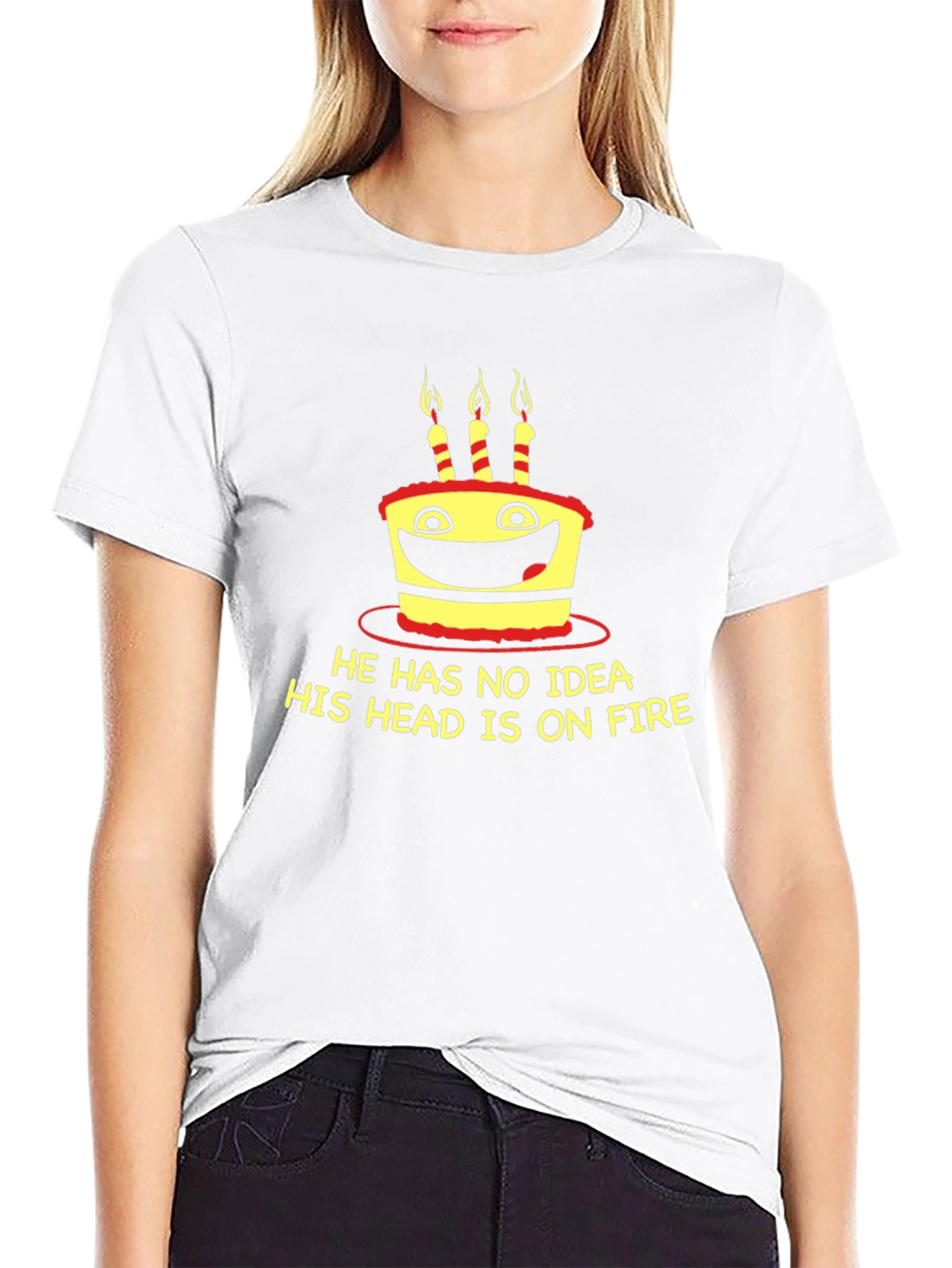 Black Funny Birthday Cake On Fire T-Shirt view 9