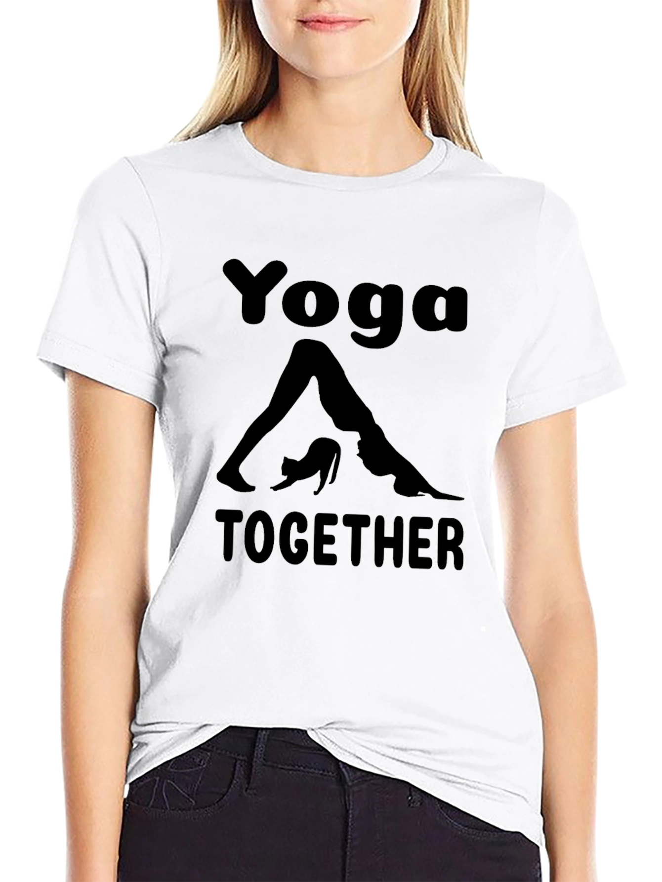Black Yoga Together Graphic Tee - Black Cotton Blend T-Shirt view 9