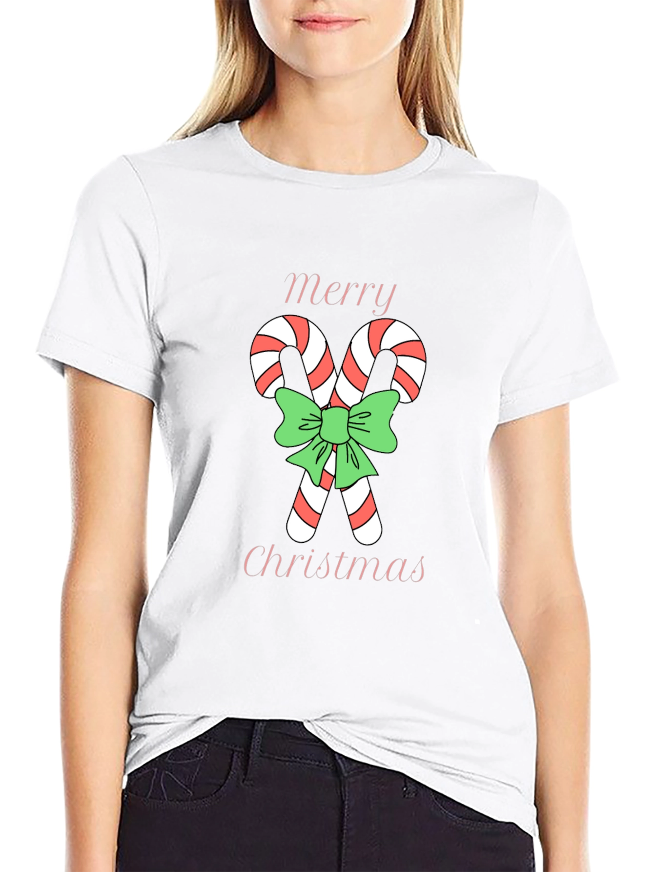 Black Festive Christmas Candy Cane T-Shirt view 9