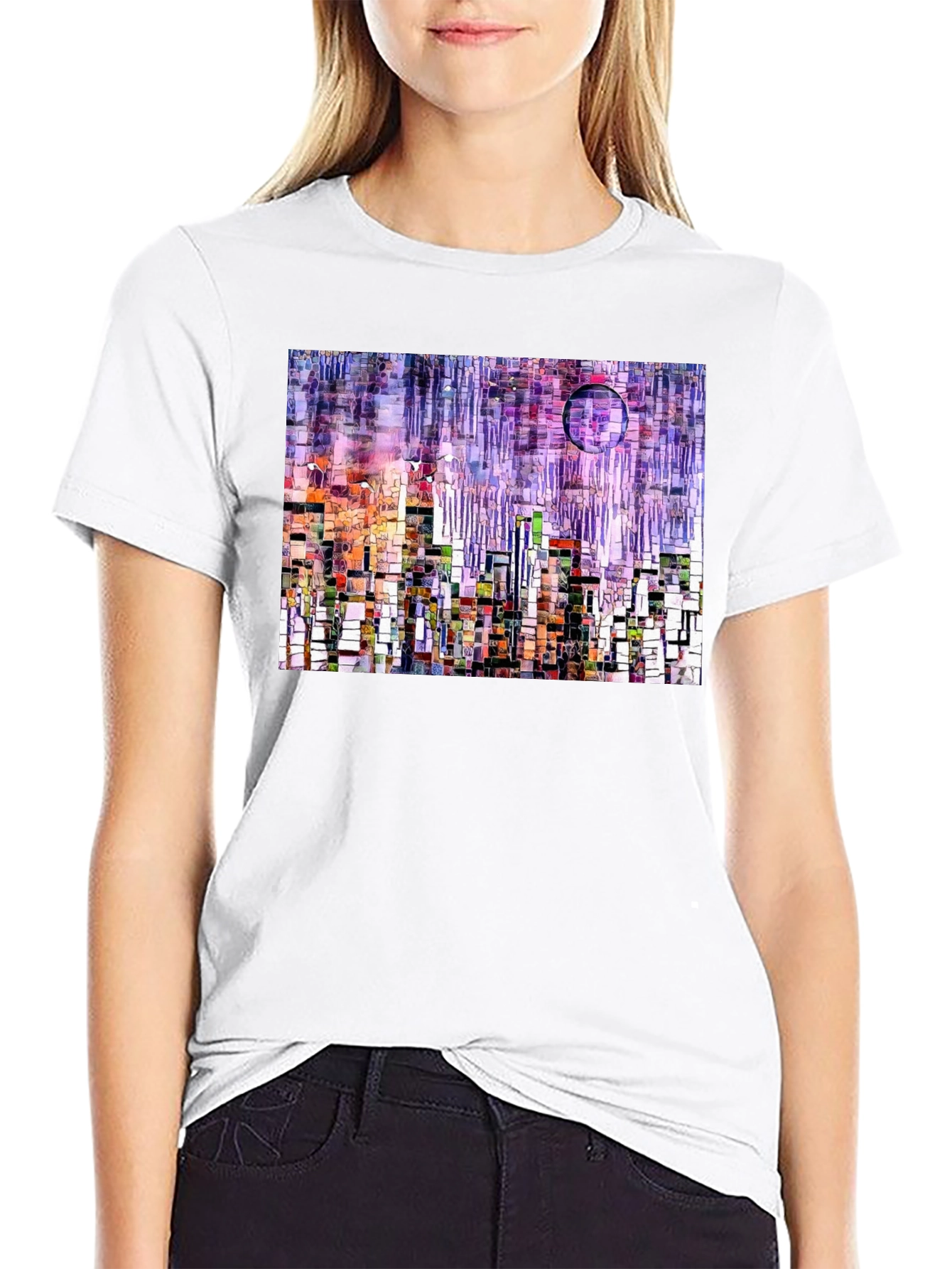 Black Abstract Cityscape Graphic T-Shirt view 9