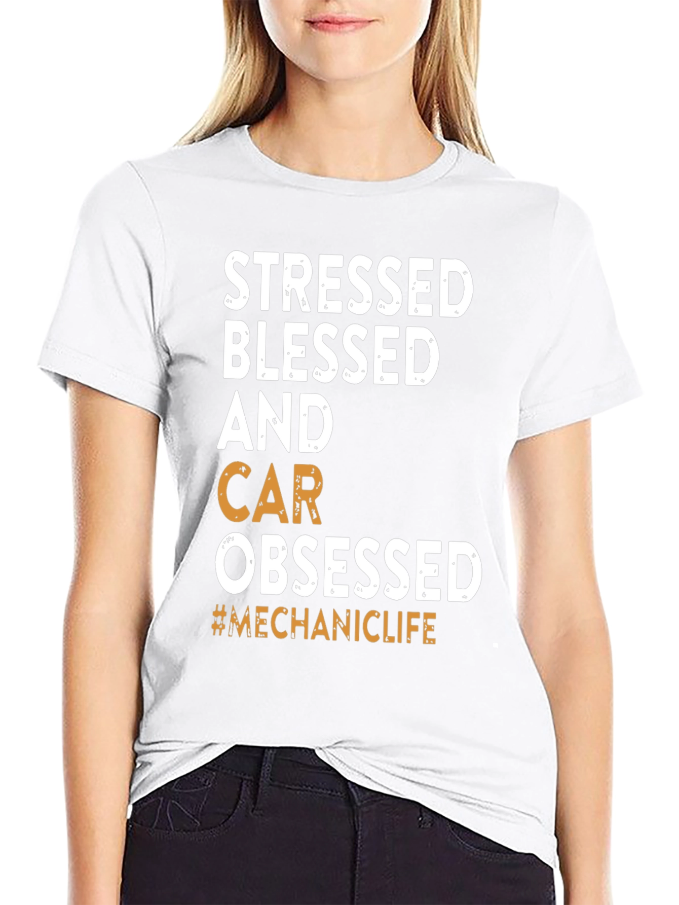 Black Stressed Blessed Car Obsessed T-Shirt view 9