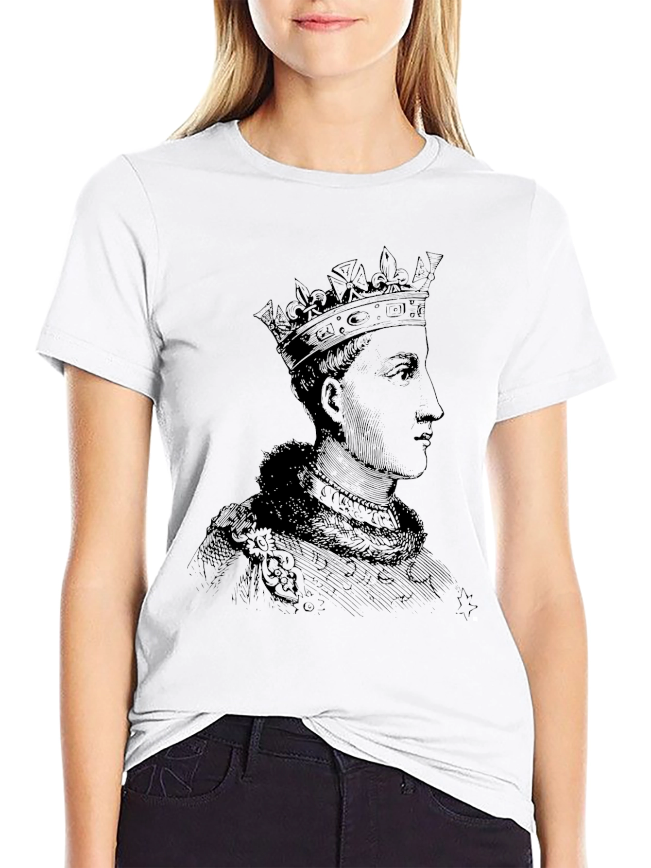 Black Royal Portrait Graphic Tee - Black Cotton T-Shirt view 9