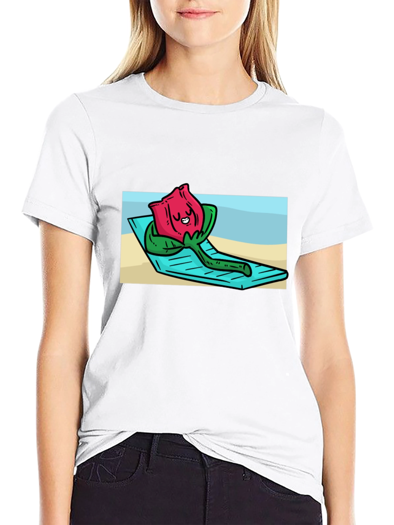 Black Relaxing Rose Graphic Black T-Shirt view 9