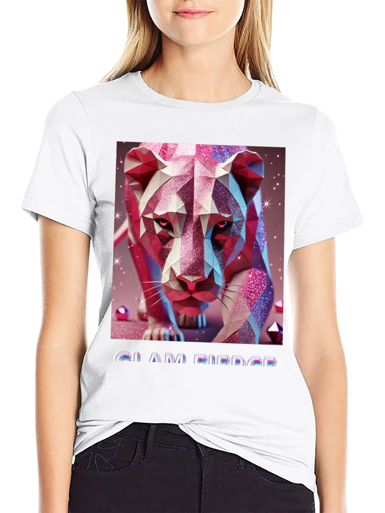 Black Geometric Lion Graphic Tee - Stylish Animal Print Shirt view 9