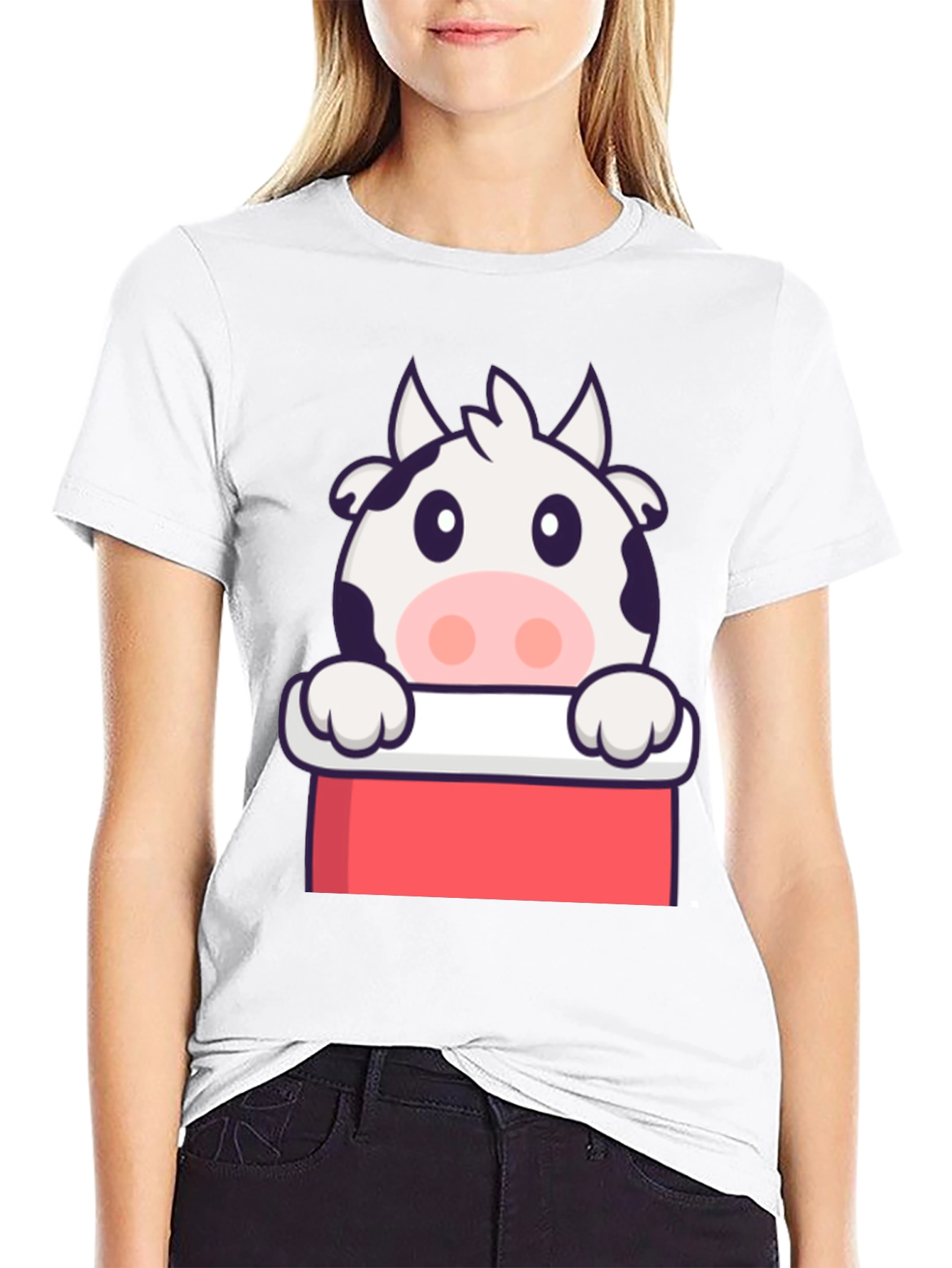 Black Cute Cow Graphic Print Black T-Shirt view 9