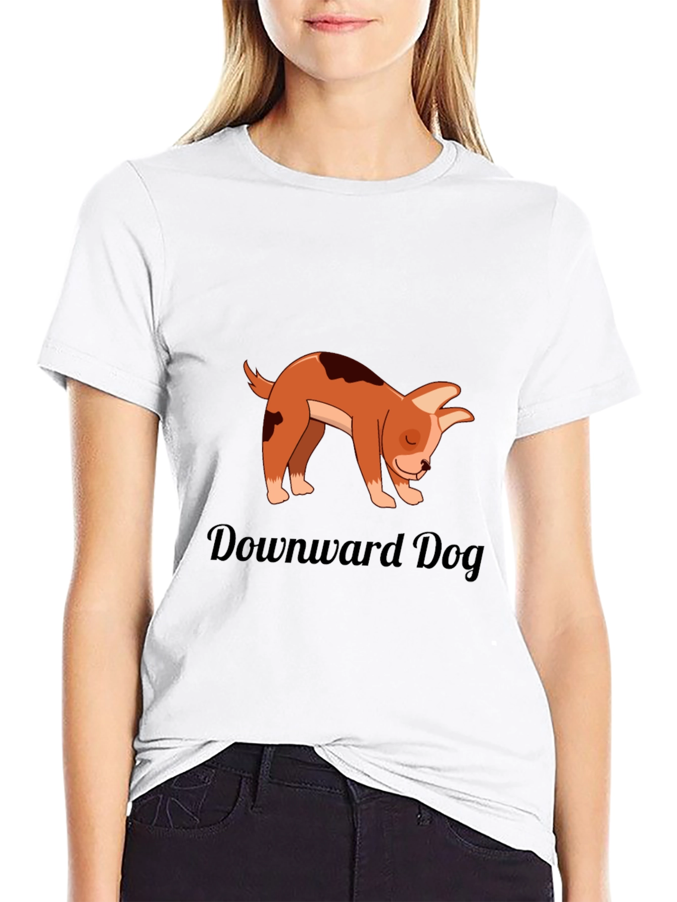 Black Downward Dog T-Shirt - Yoga Cartoon Puppy Graphic view 9