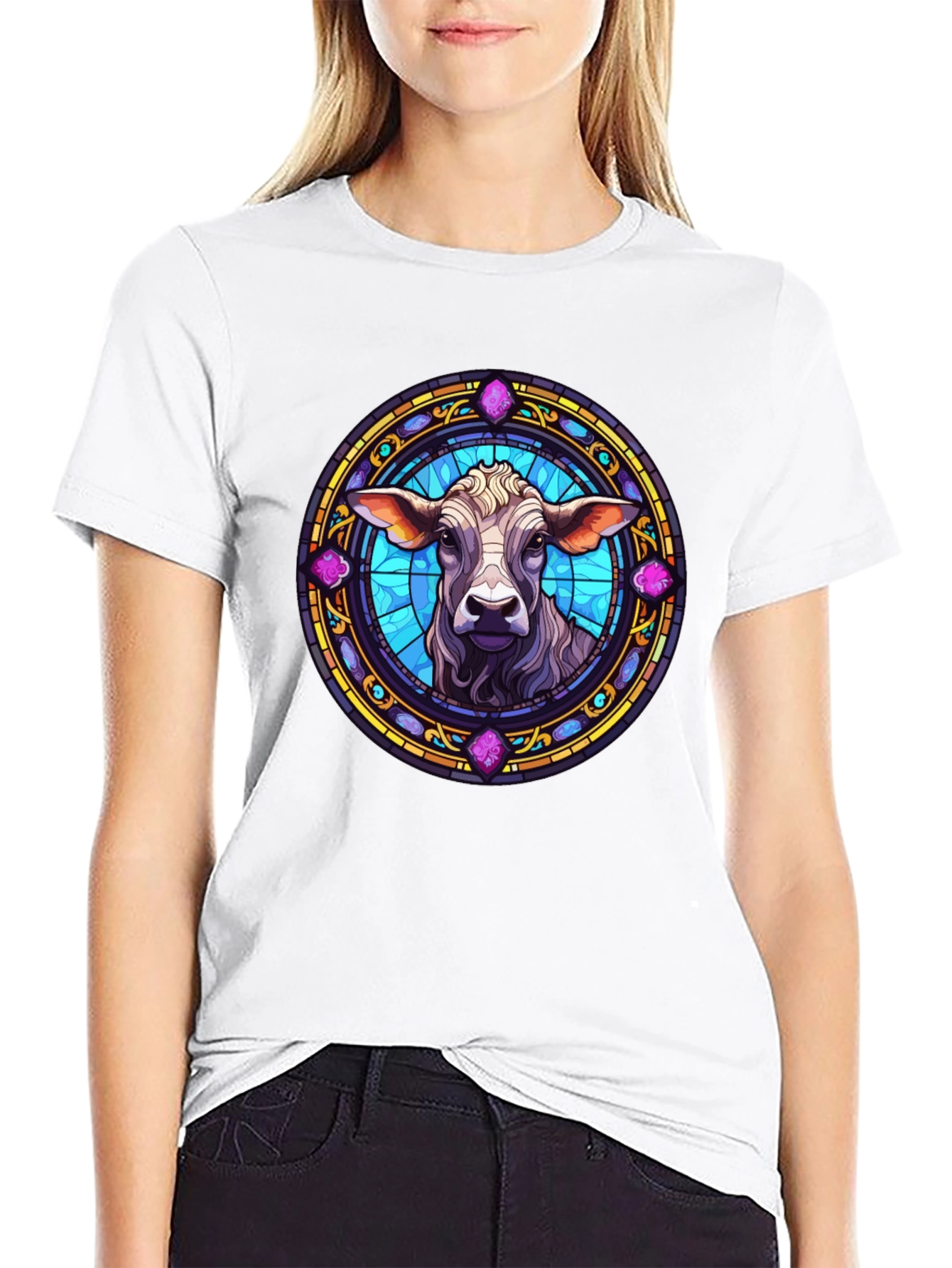 Black Cow Stained Glass Graphic T-Shirt view 9