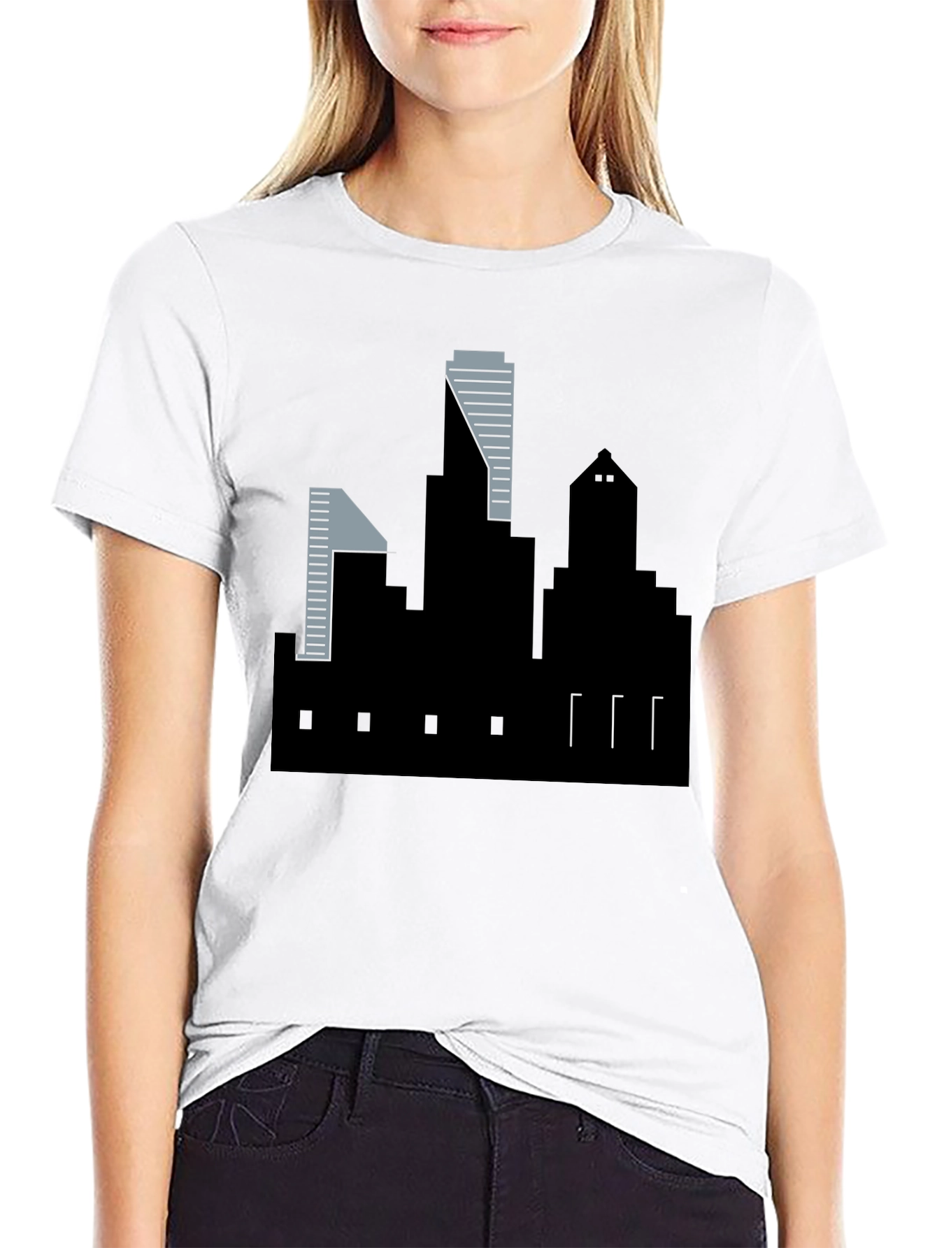Black Urban Skyline Graphic Tee - Modern Cityscape T-Shirt view 9