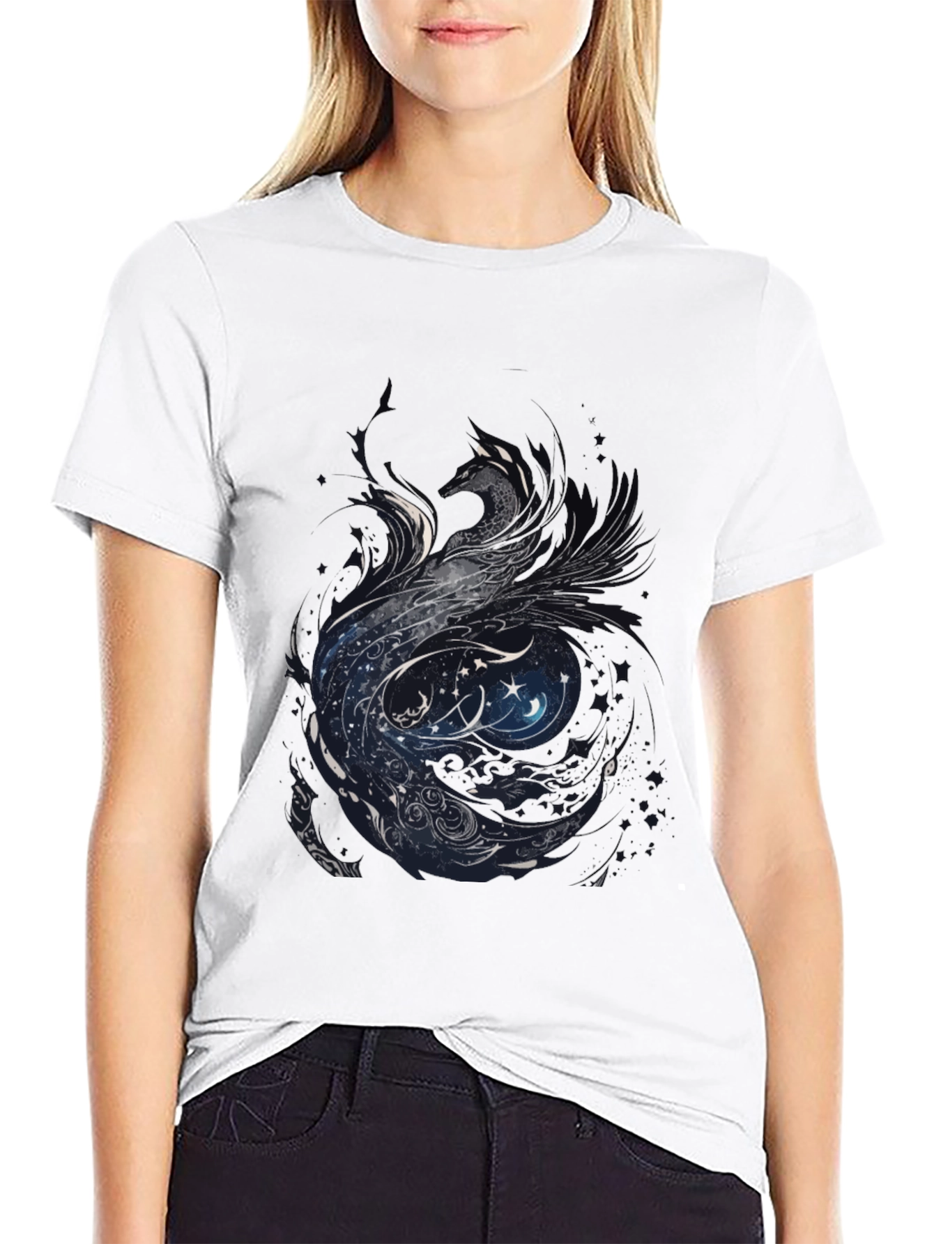 Black Mystic Phoenix Graphic Tee - Black Cotton Blend view 9