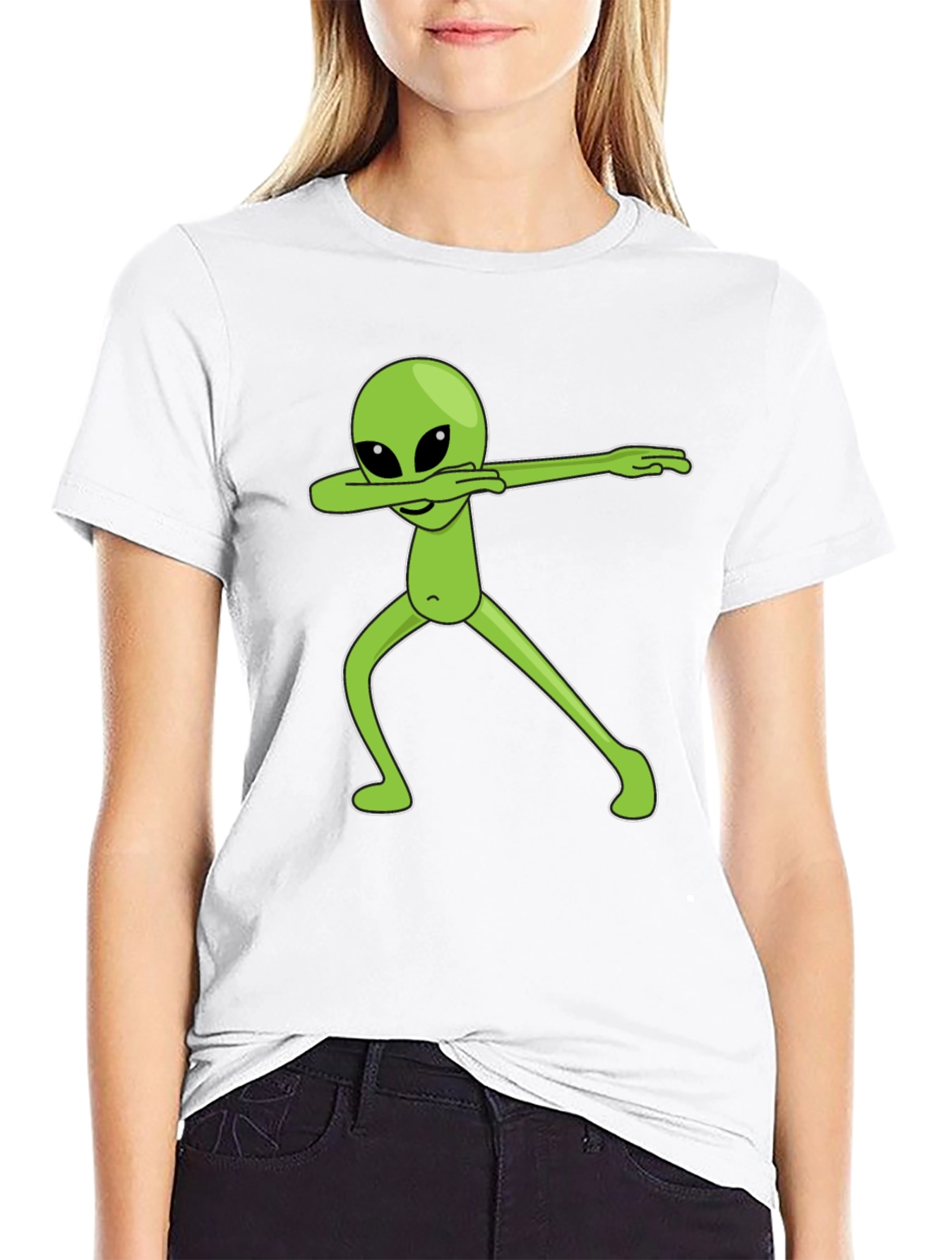 Black Dabbing Alien Graphic Tee - Black Cotton T-Shirt view 9