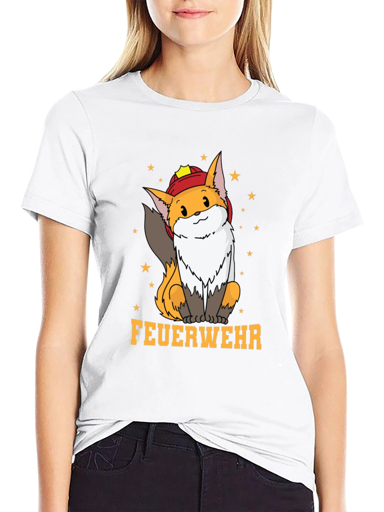 Black Fox Firefighter T-Shirt - Cute Cartoon Design view 9