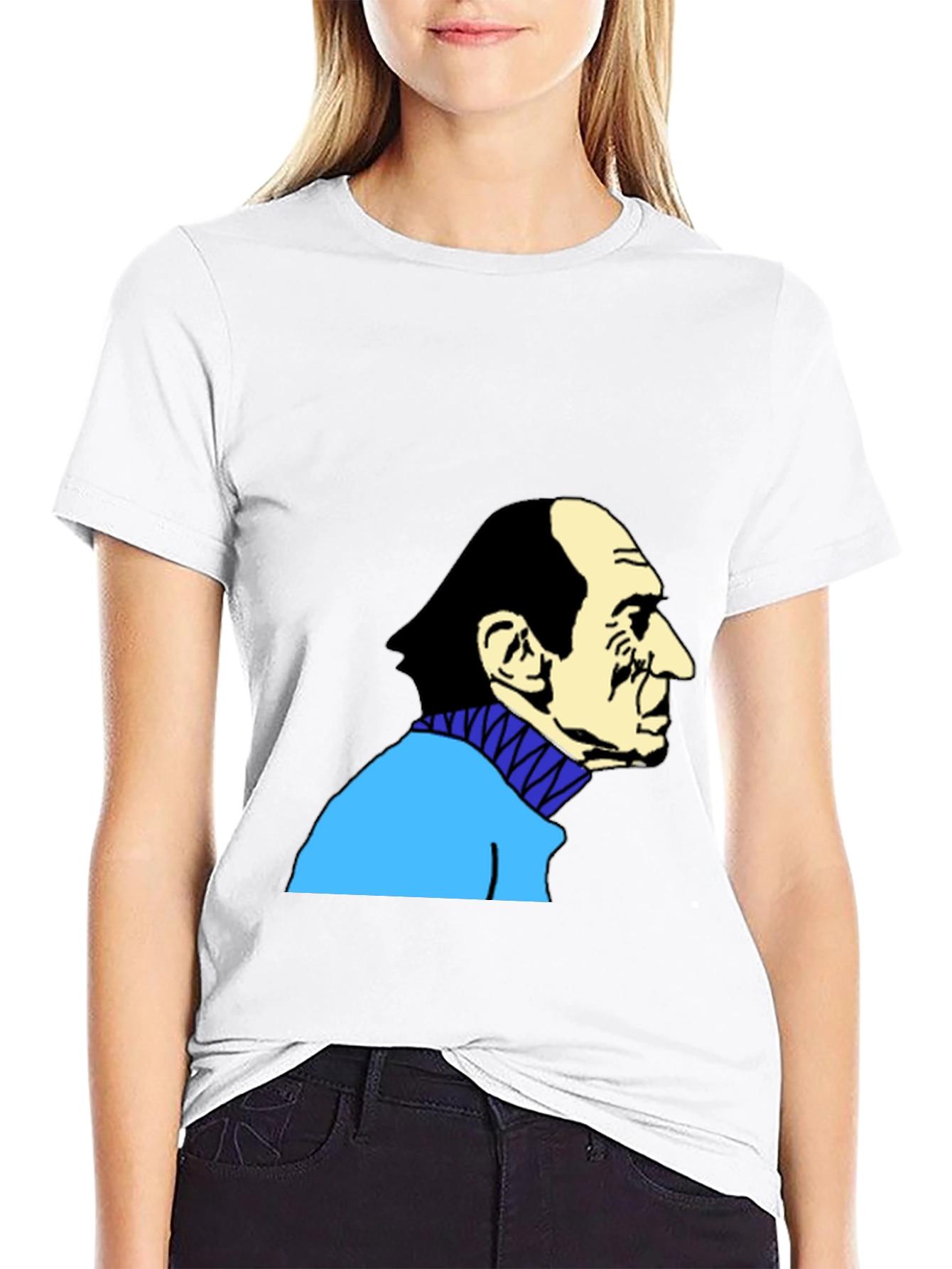 Black Optical Illusion Old Man/Sax Player Graphic Tee view 9