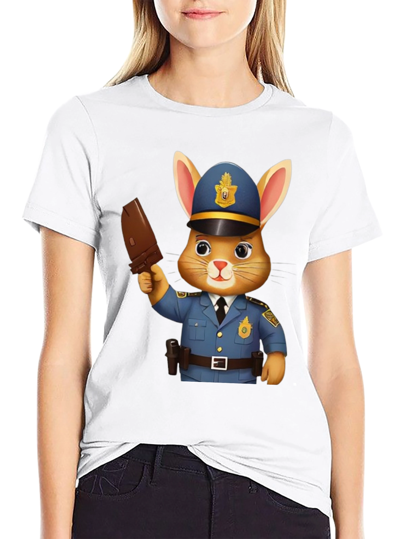 Black Bunny Cop Graphic T-Shirt - Unisex Black Tee view 9