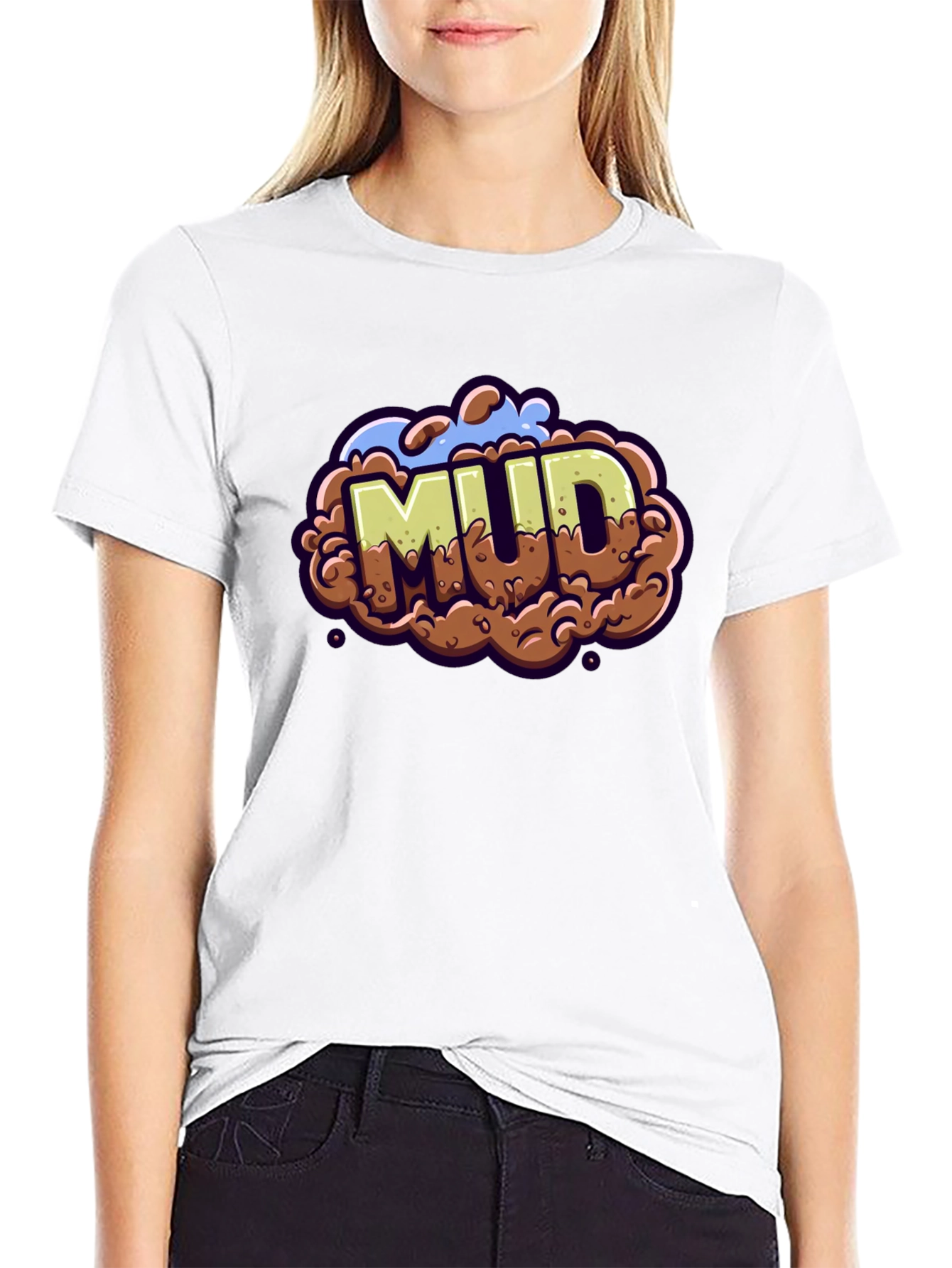 Black Mud Graphic Tee - Cartoon Style Black T-Shirt view 9
