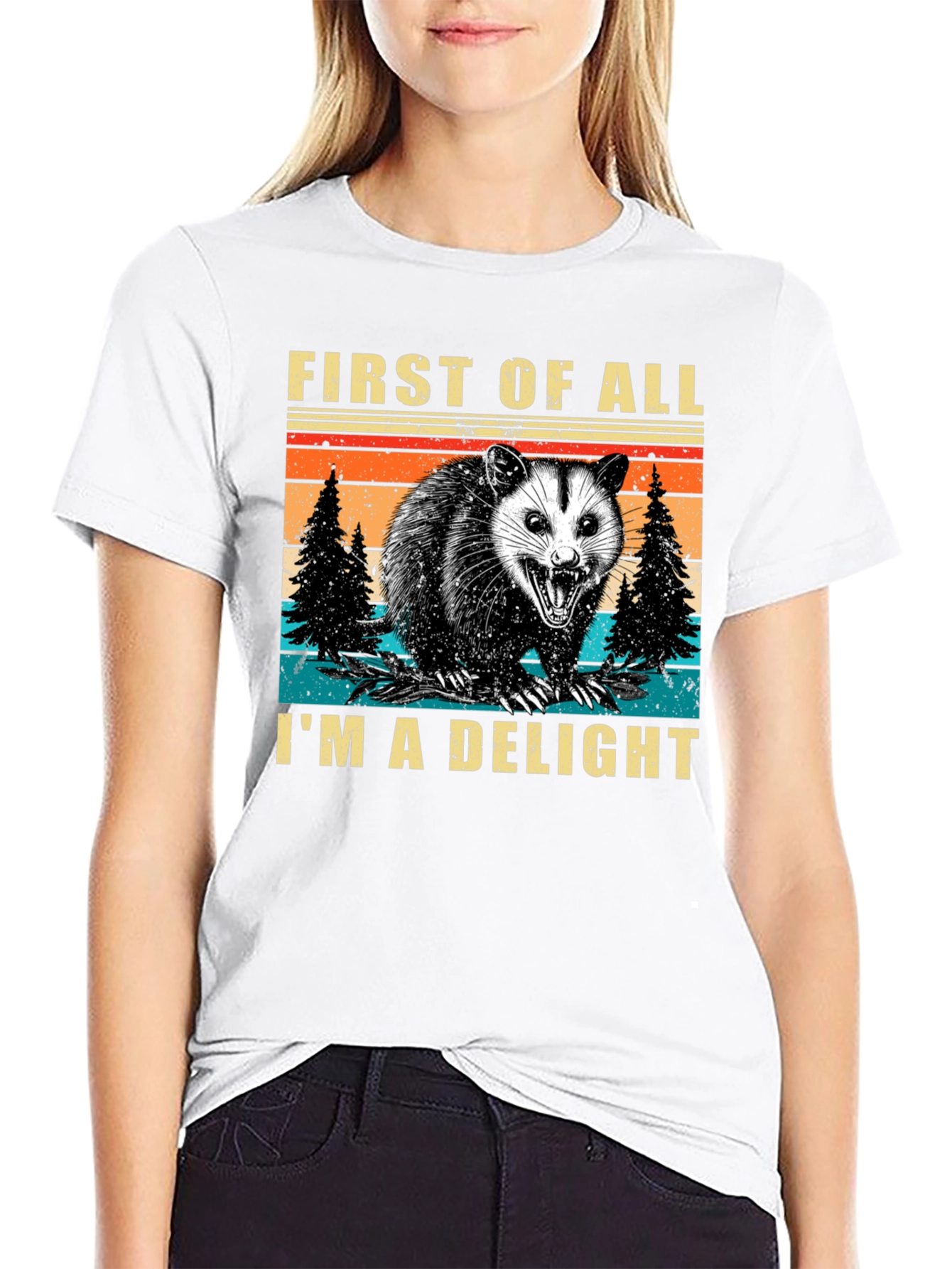 Black First of All I'm a Delight Opossum T-Shirt view 9