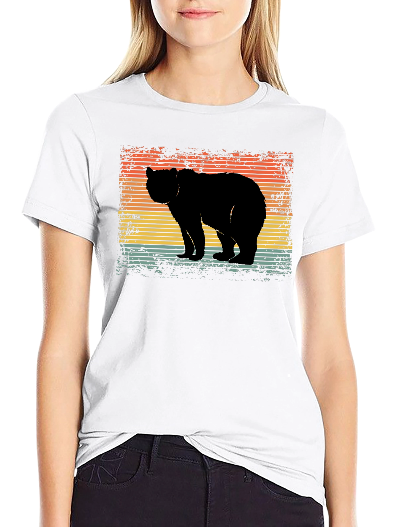 Black Retro Bear Silhouette Graphic T-Shirt view 9