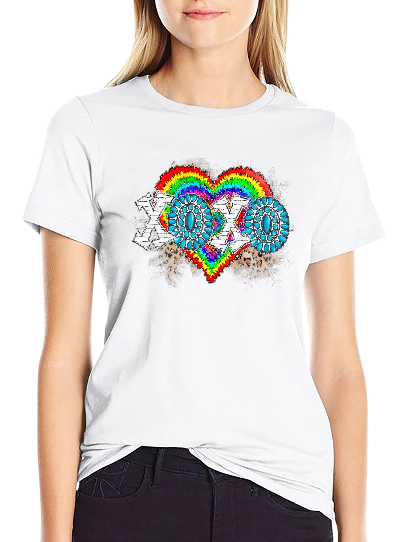 Black XOXO Rainbow Heart Graphic Tee - Soft Cotton Blend view 9