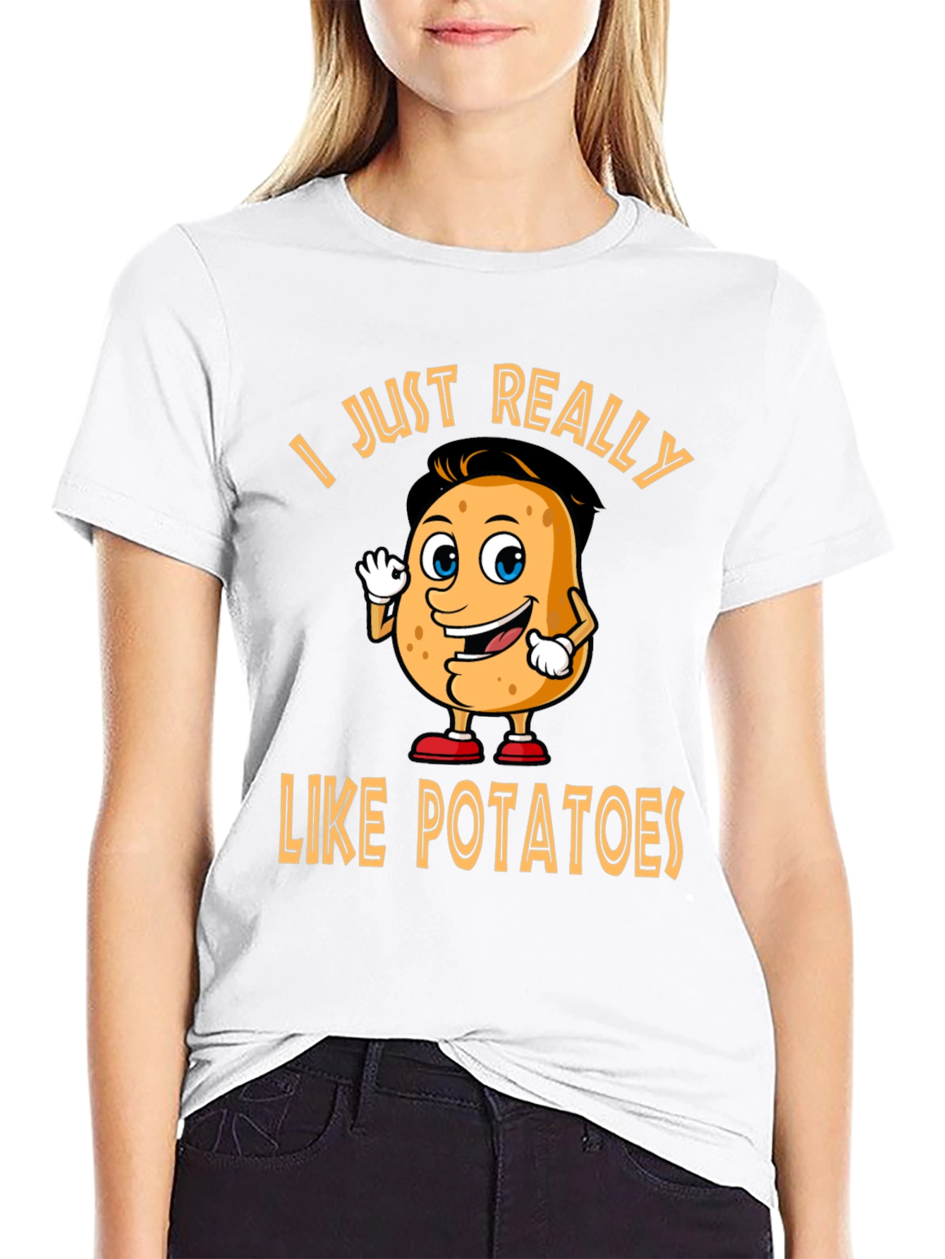 Black Funny Potato Lover T-Shirt - "I Just Really Like Potatoes" view 9