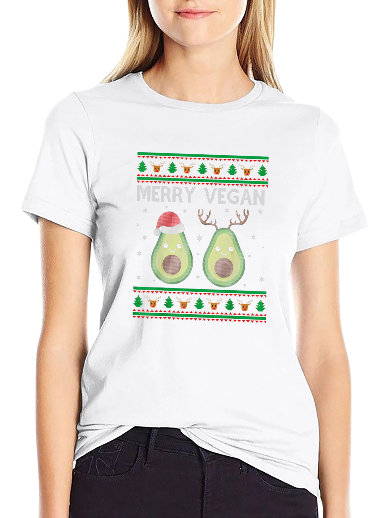 Black Merry Vegan Avocado Christmas T-Shirt view 9