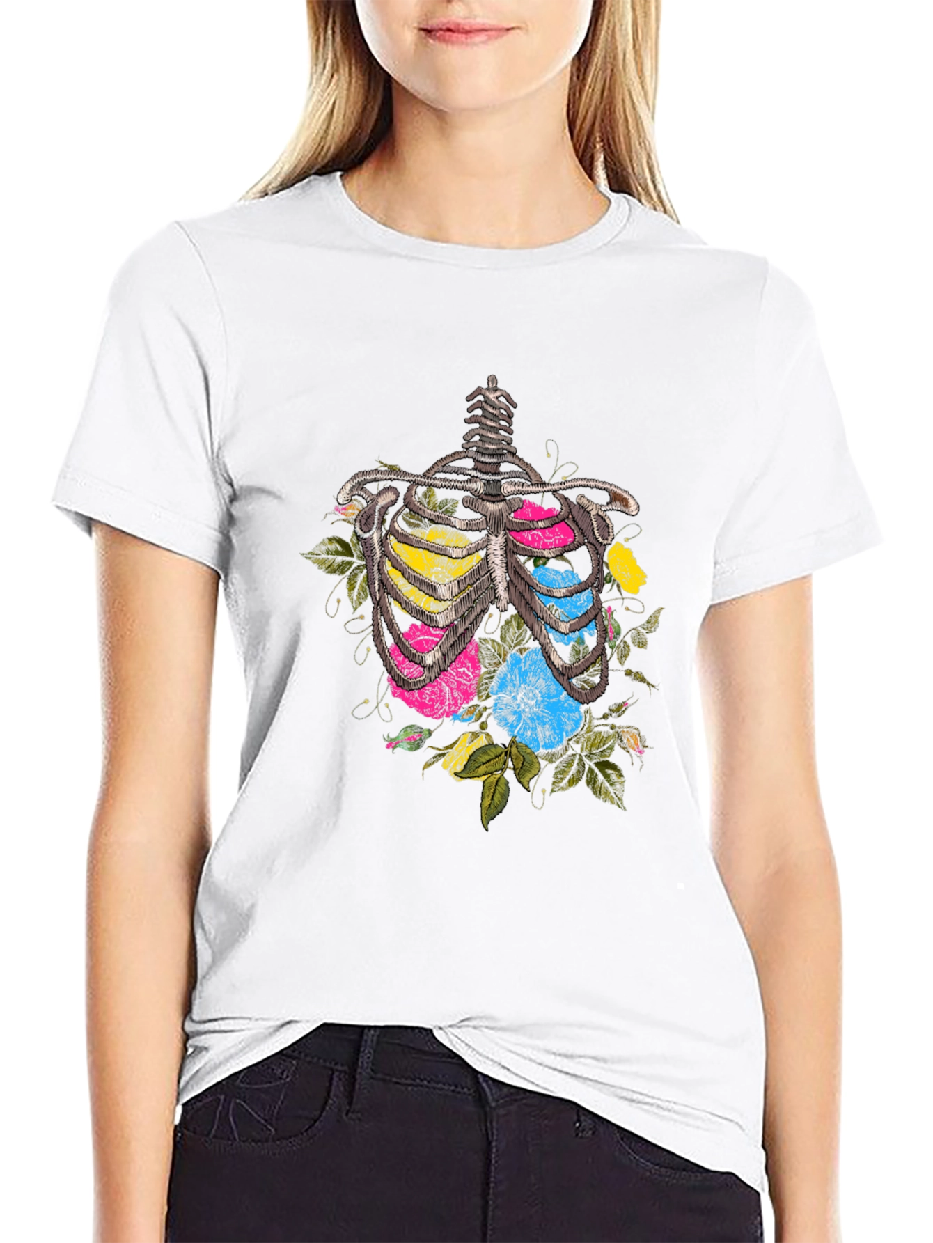 Black Floral Ribcage Graphic T-Shirt - Unique Anatomy Tee view 9