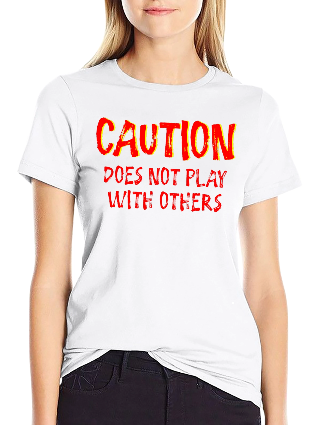 Black Caution Funny Graphic T-Shirt view 9