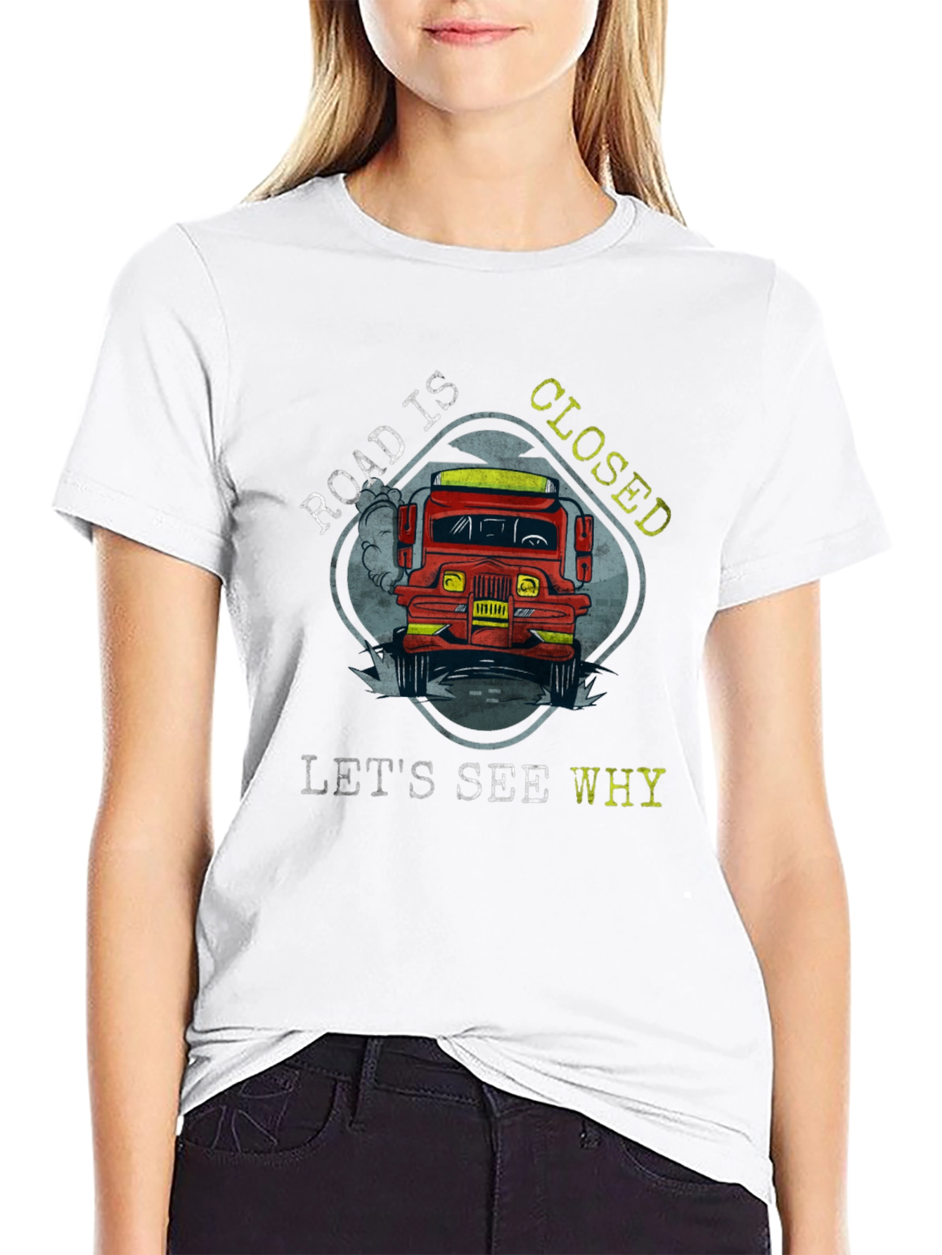 Black Road Closed Graphic Tee - Funny Truck Lover T-Shirt view 9