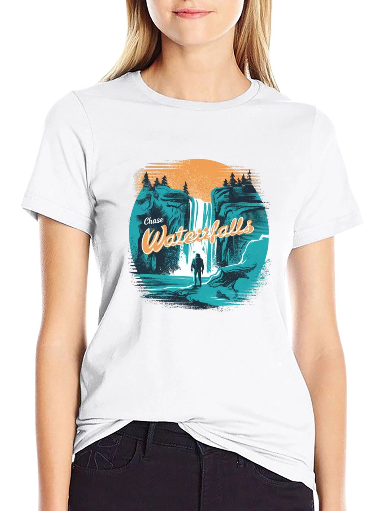 Black Chase Waterfalls Graphic Tee - Black Cotton T-Shirt view 9