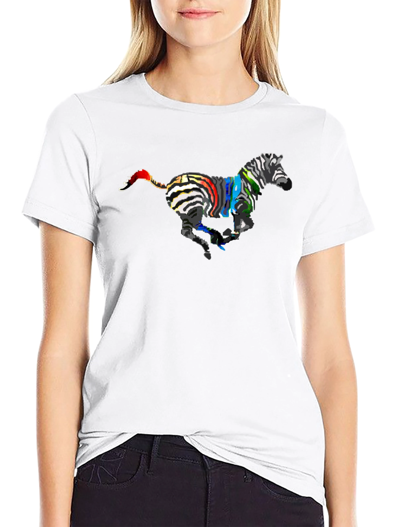 Black Colorful Zebra Graphic Tee - Black Cotton T-Shirt view 9