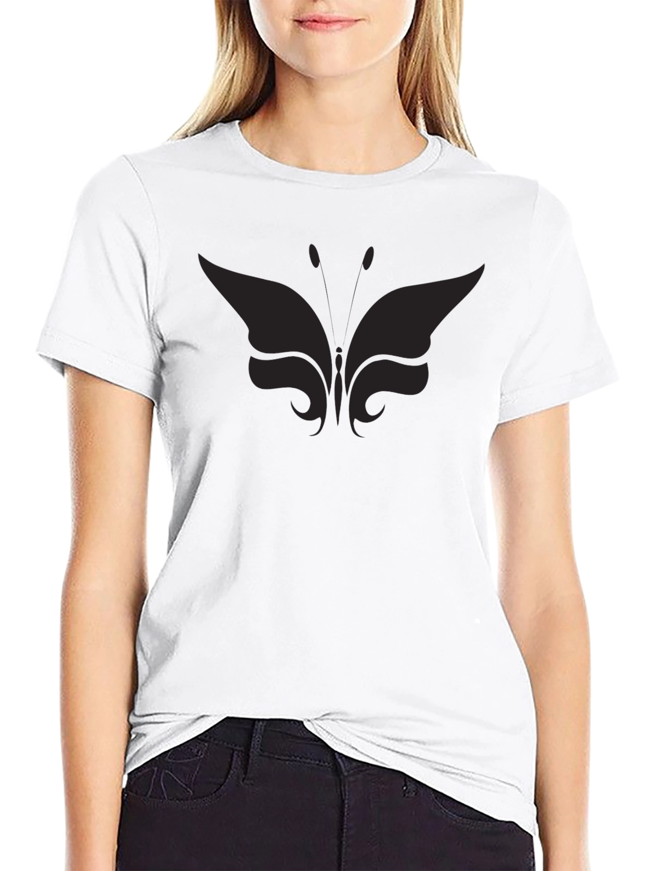 Black Men's Black Butterfly Graphic T-Shirt Casual Crew Neck view 9