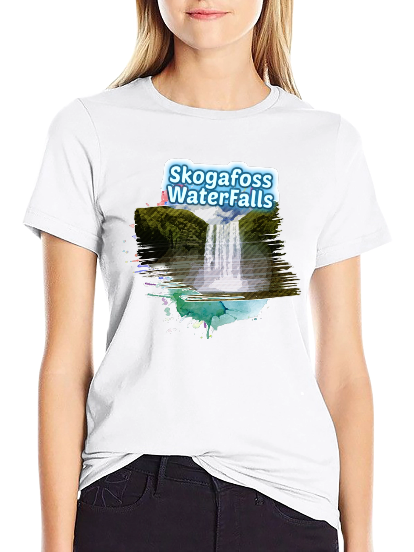 Black Skogafoss Waterfalls Graphic Tee - Black view 9