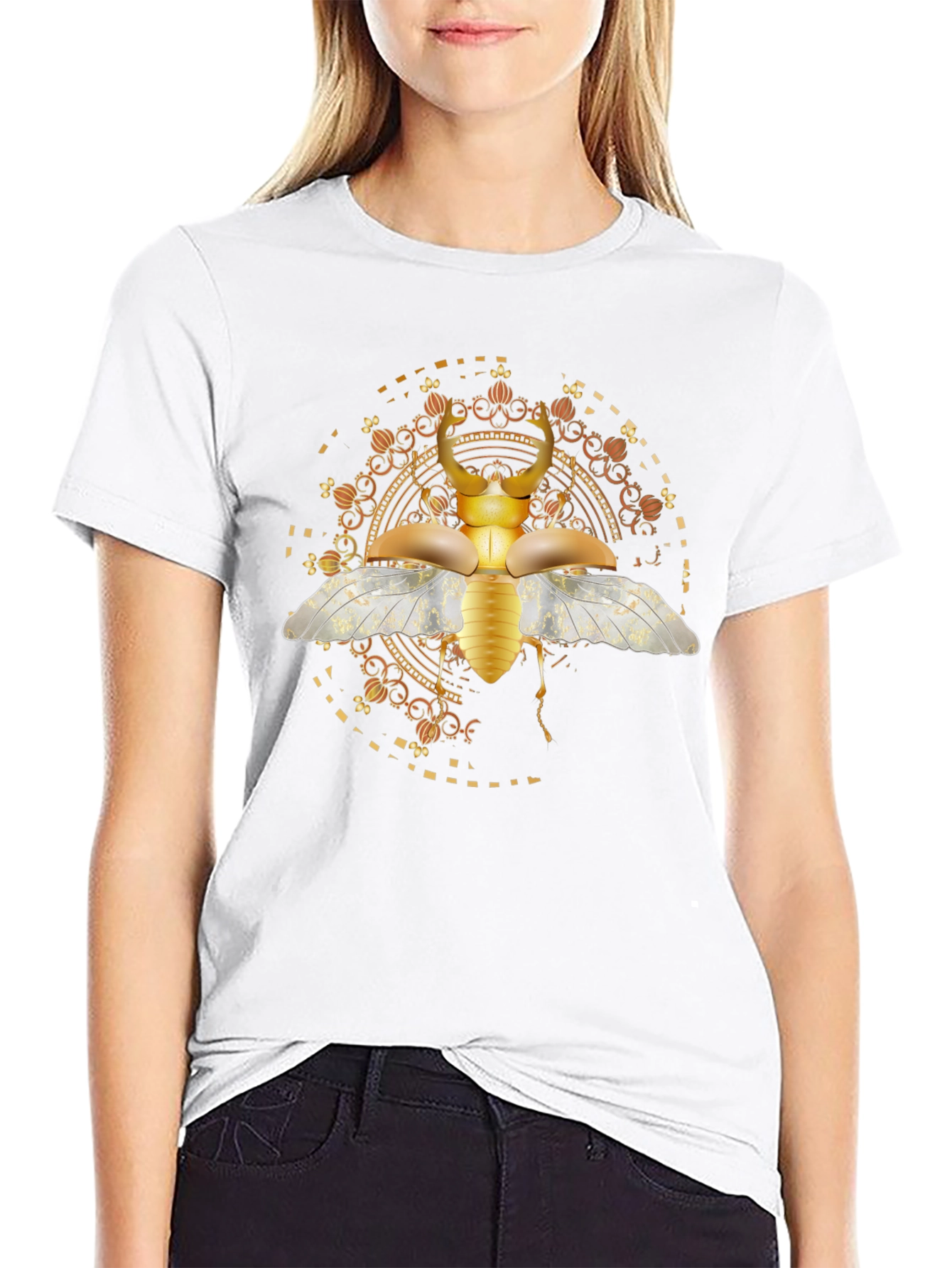 Black Golden Beetle Graphic T-Shirt view 9