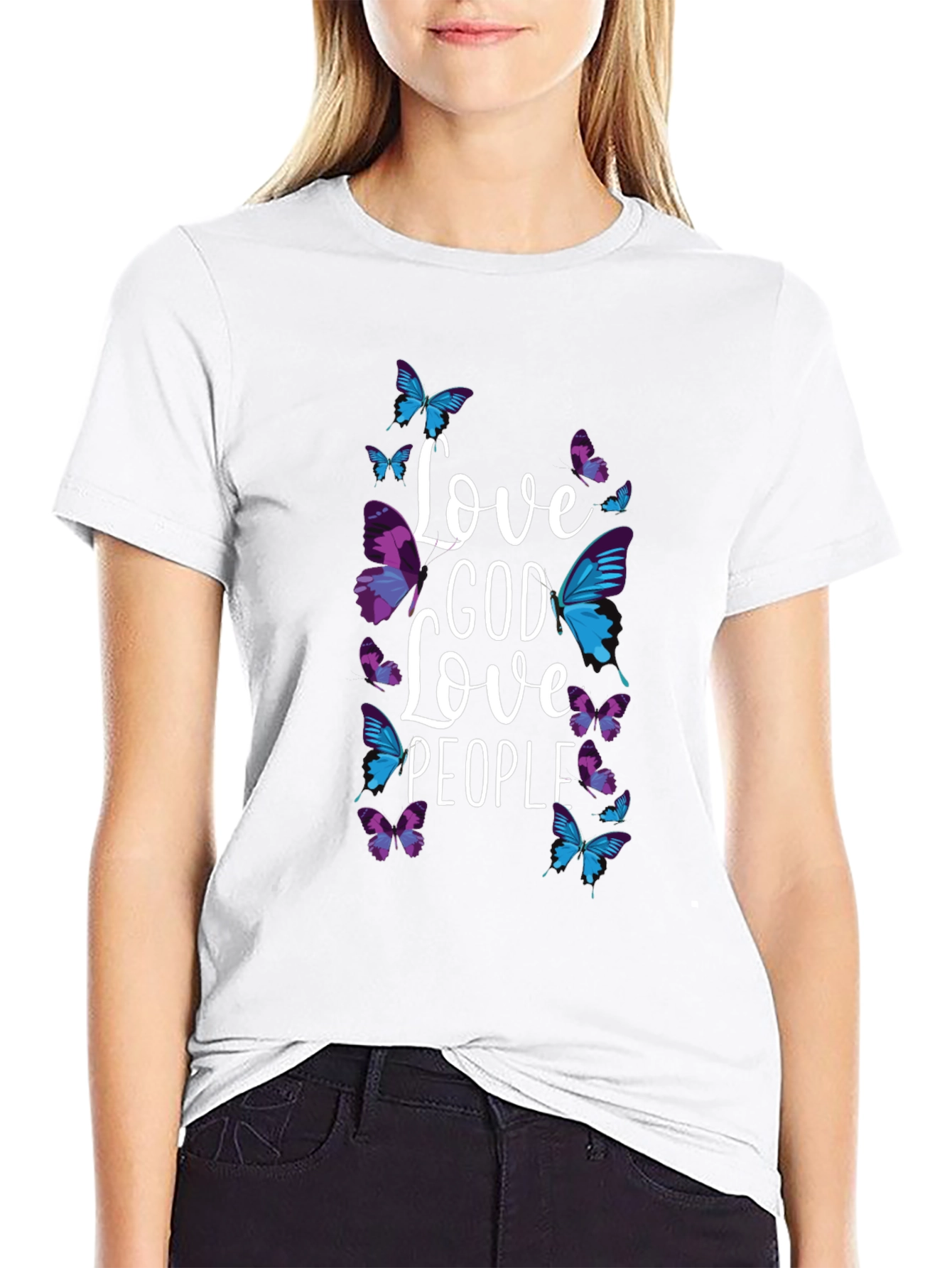 Black Love God Love People Butterfly Graphic Tee view 9